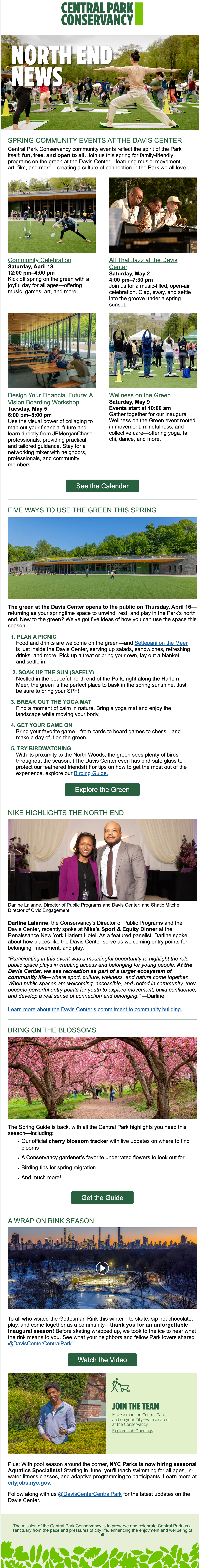 Monthly email newsletter to Davis Center's surrounding neighborhood