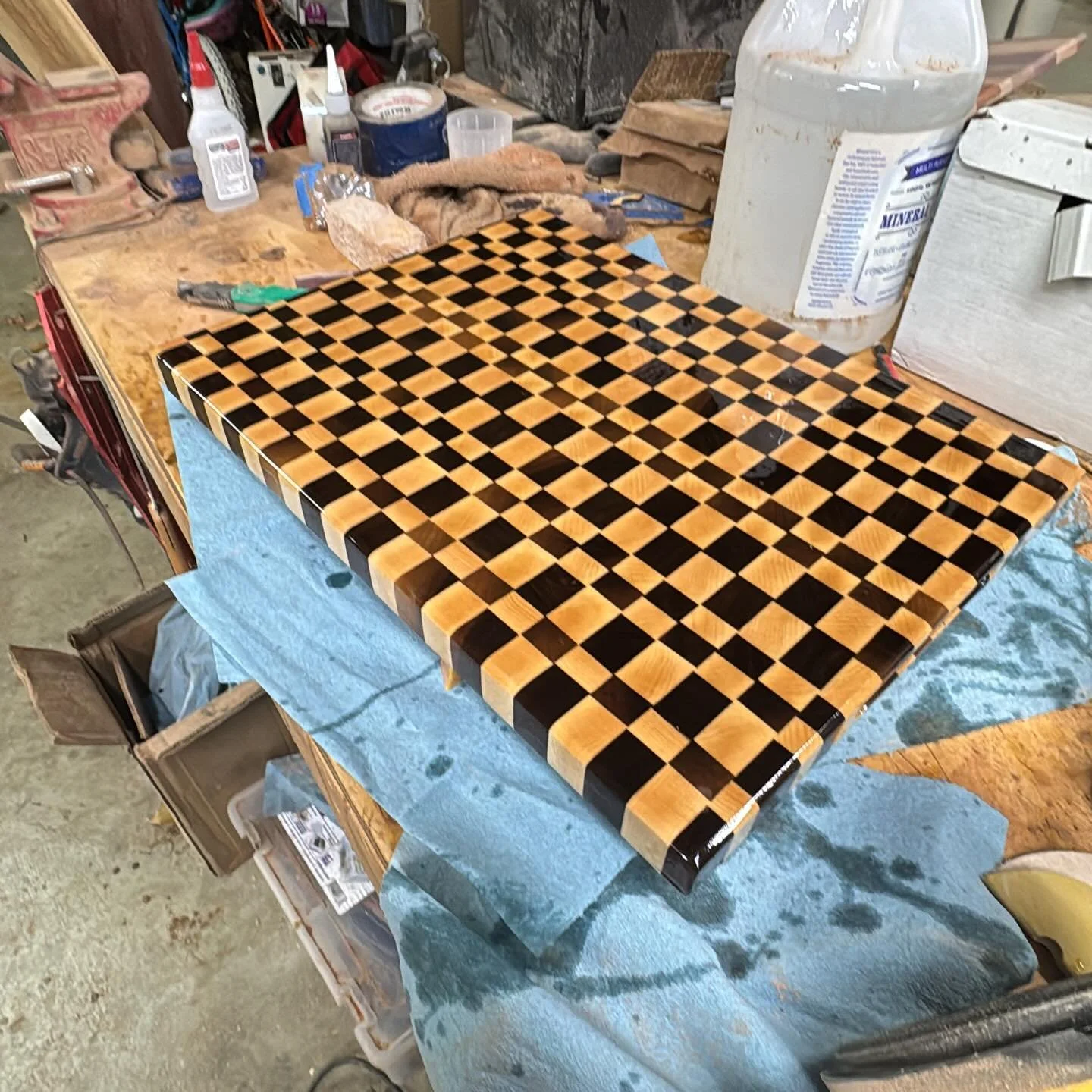 Best time to finish A end grain cutting board is a day before a 3 day weekend show&hellip; 😀