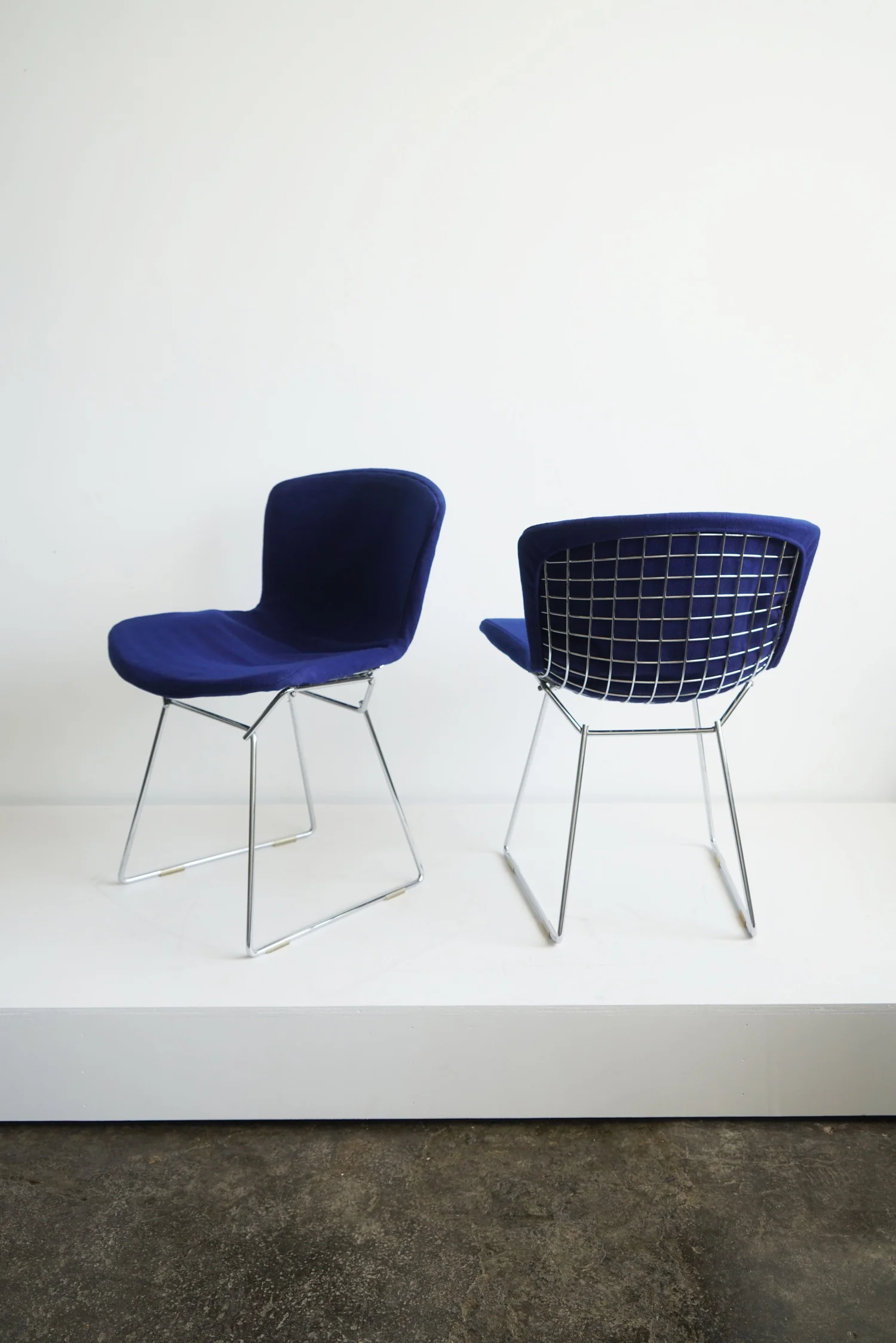 Harry Bertoia side chairs by Knoll with original blue upholstery 