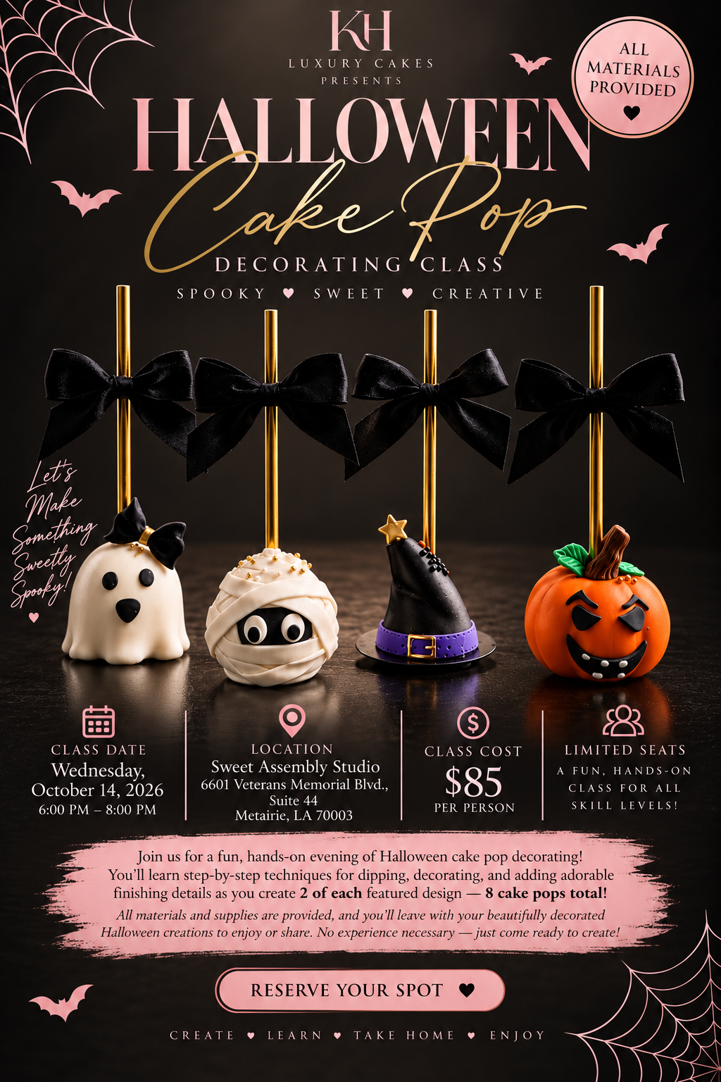October 14th - KH Luxury Cakes Cake Pop Class Flier