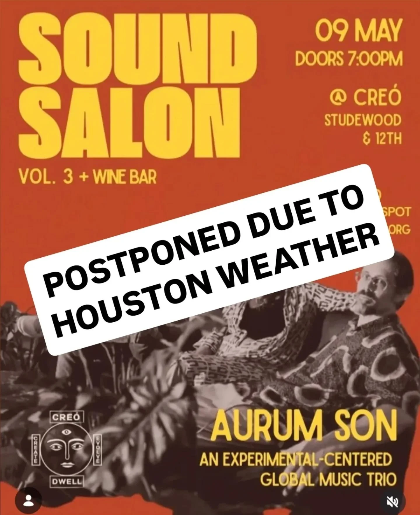 Like Outkast once said : "you can plan a pretty picture but you can't predict the weather" ⛈️

We're bummed to announce that Sound Salon Vol. 3 will not be happening this Saturday... BUT it will happen (Houston weather permitting) on May 11