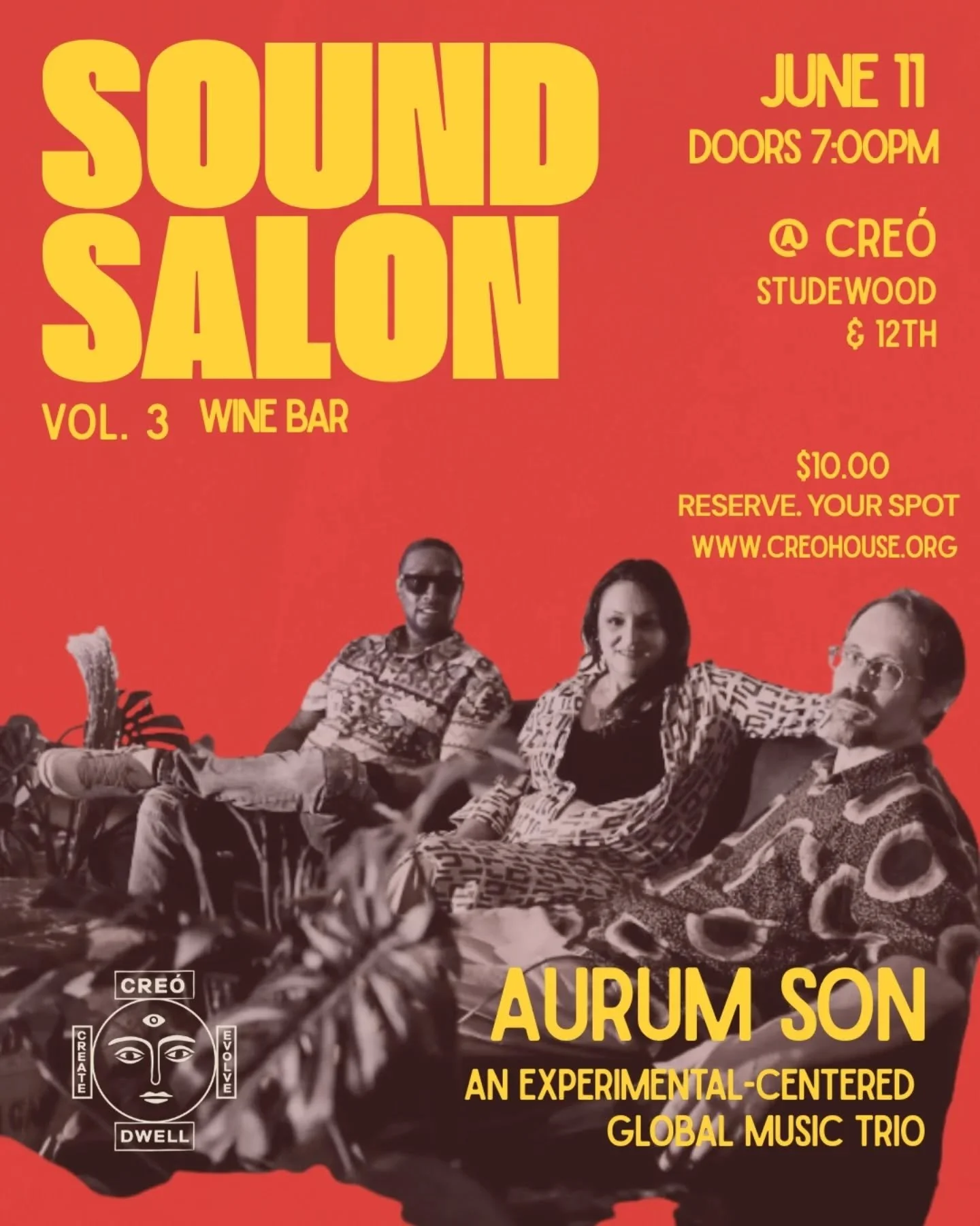 SOUND SALON VOL. 3 📢 (NEW DATE)
 
For Sound Salon Vol. 3 we are beyond stoked to have one of Houston's most genre-defying ensembles, @aurum.son, performing for our community. We offer limited seating for this event to help keep it intimate and focus