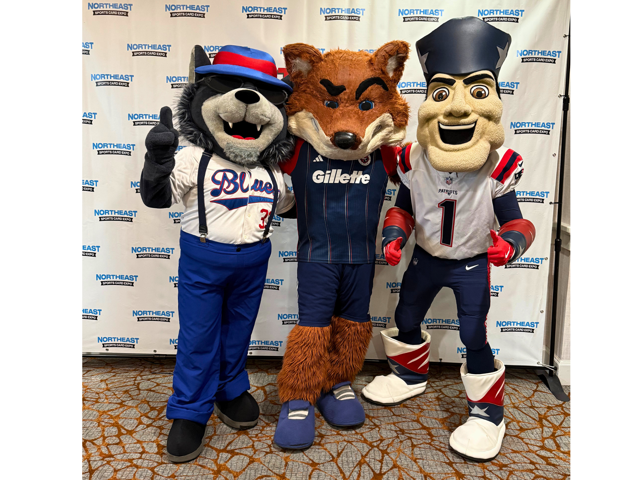 mascots Mojo, Slyde and Pat Patriot