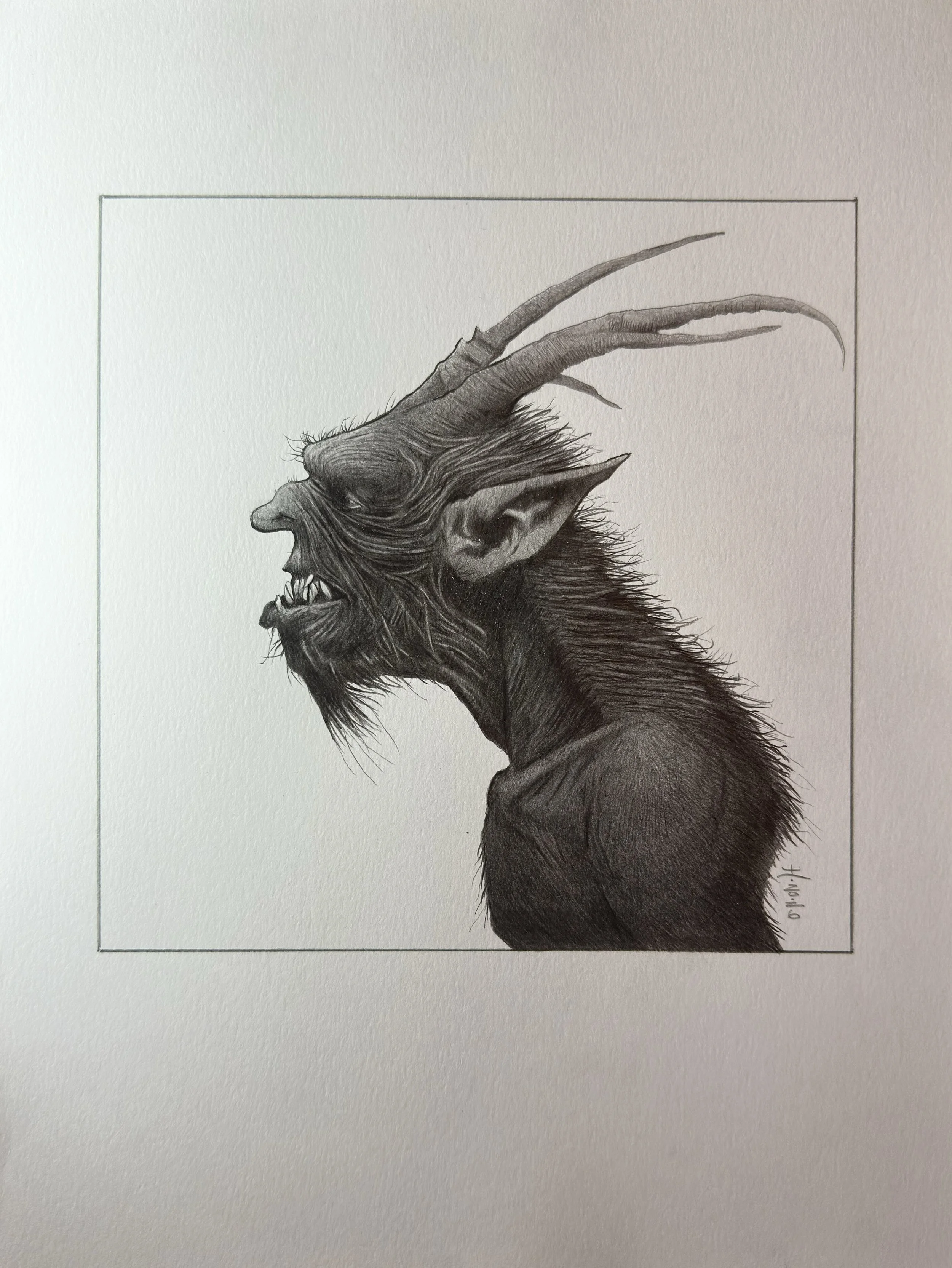 Fear Dorcha.
Graphite on paper.
2026.