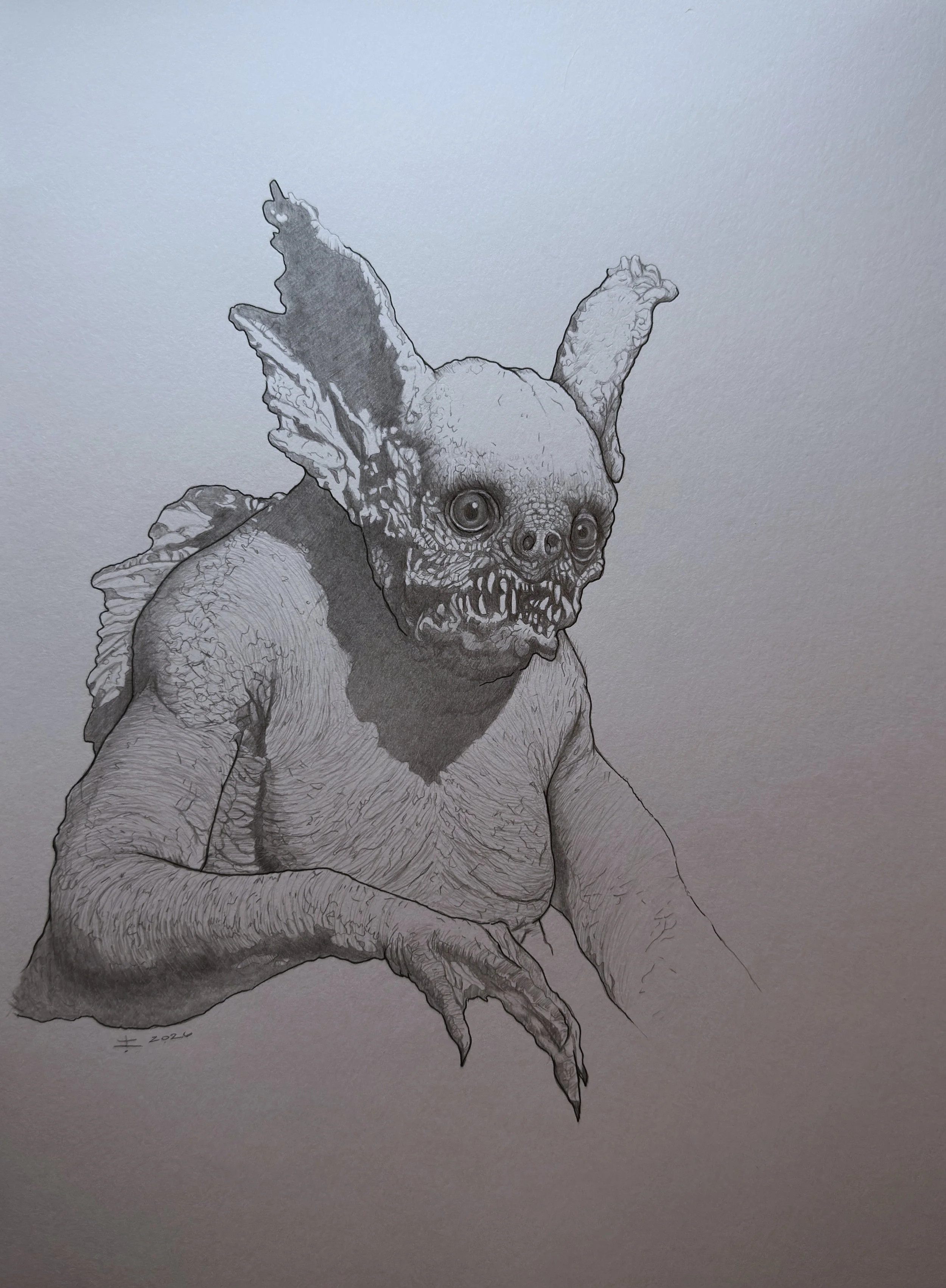 Tsathoggua.
Clark Ashton Smith.
Graphite and ink on paper.
2026.