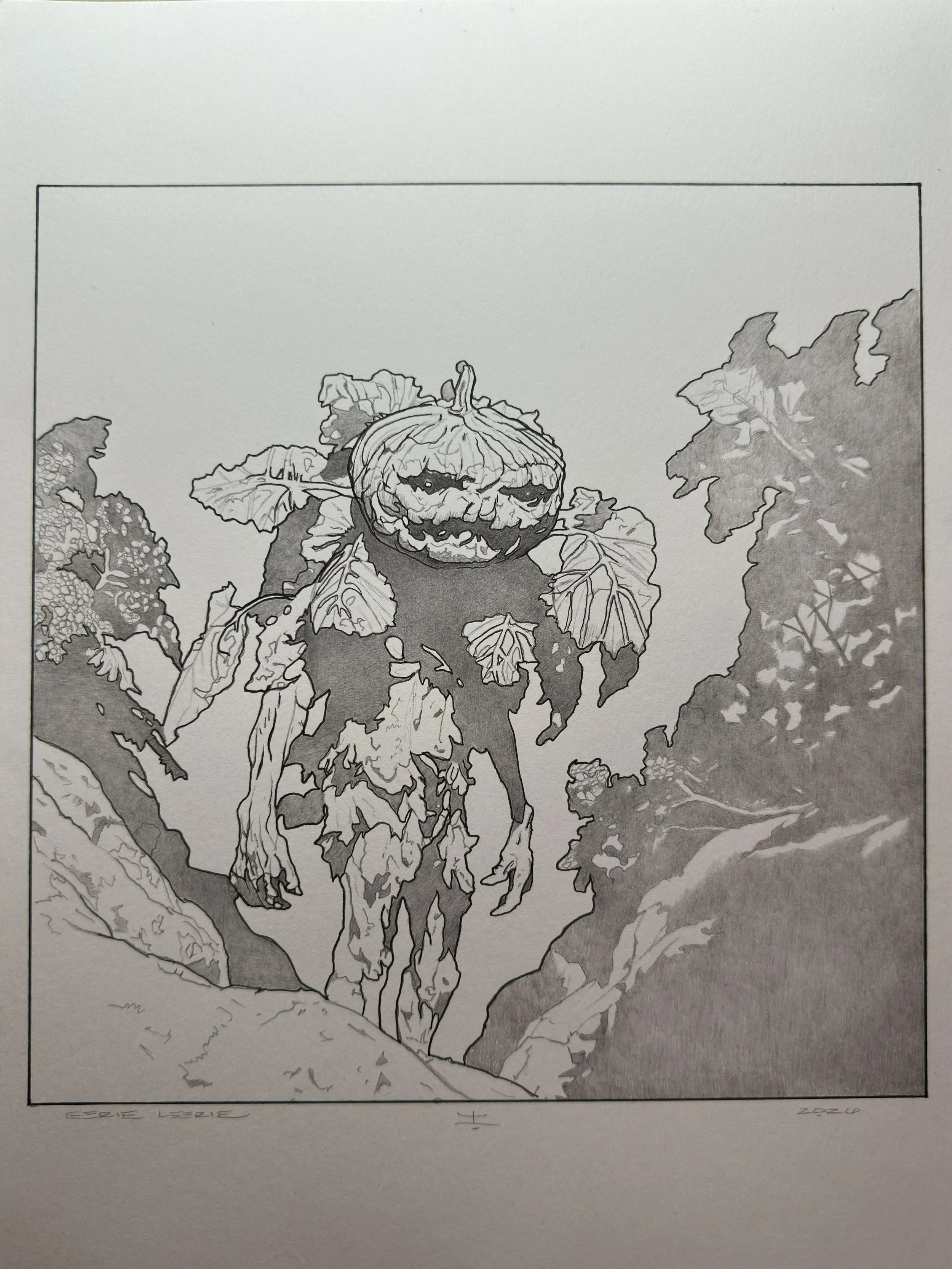 Eerie Leerie.
Graphite and ink on paper.
2026.