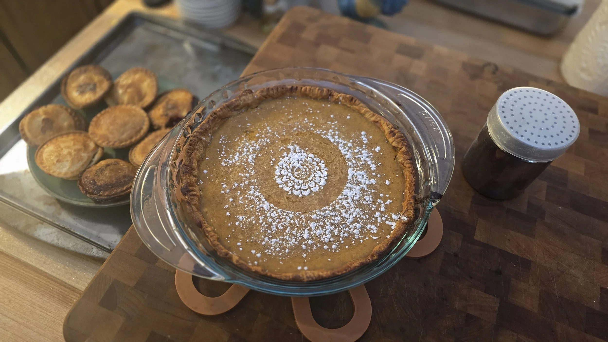 A baked pumpkin pie