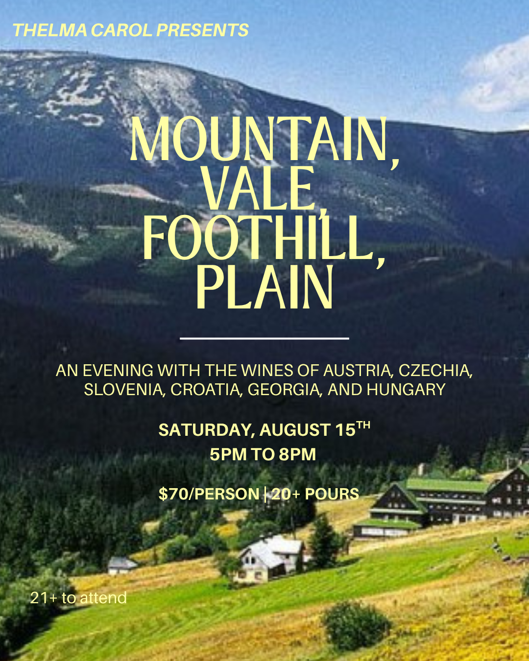 Mountain, Vale, Foothill, Plain; an evening with the wines of Austria, Czechia, Slovenia, Croatia, Georgia, & Hungary