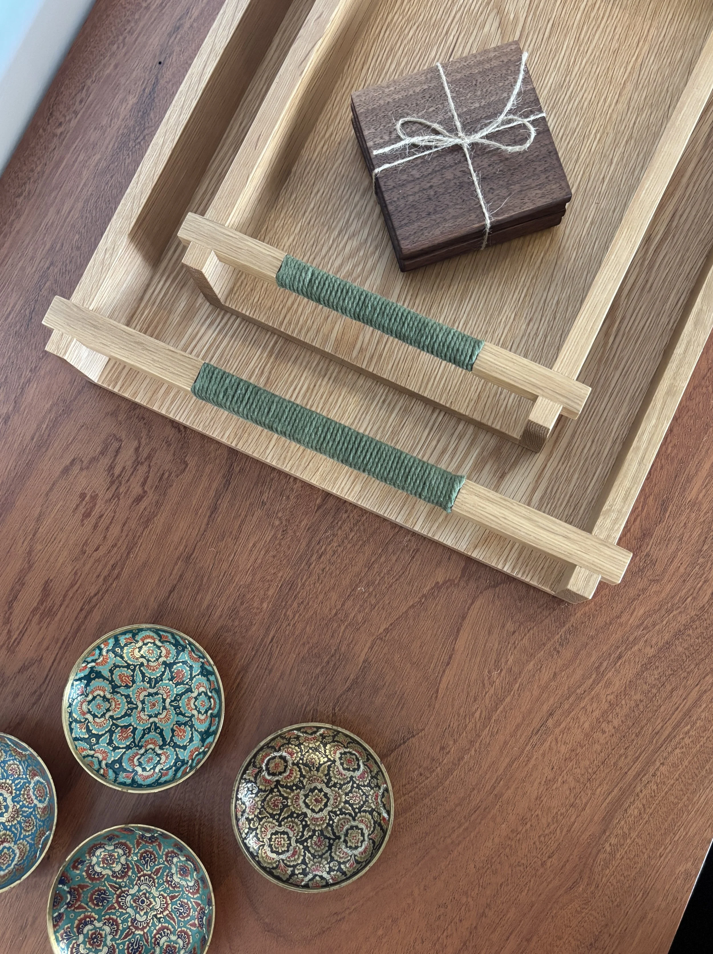 white oak & jute serving trays