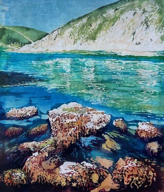 Lulworth Cove Batik
Procion dyes on cotton
400x500 in double mounted cream wooden frame
SOLD Prints available