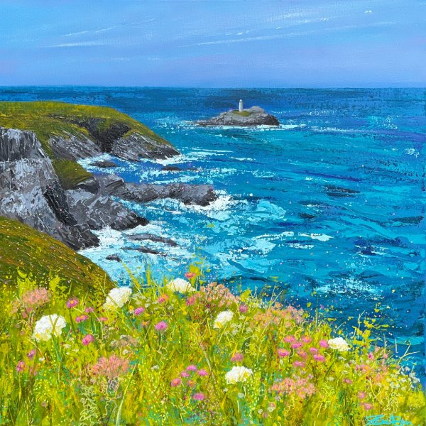 Godrevy Lighthouse Flowers
Acrylic 
500x500 in white wooden tray frame
£395
