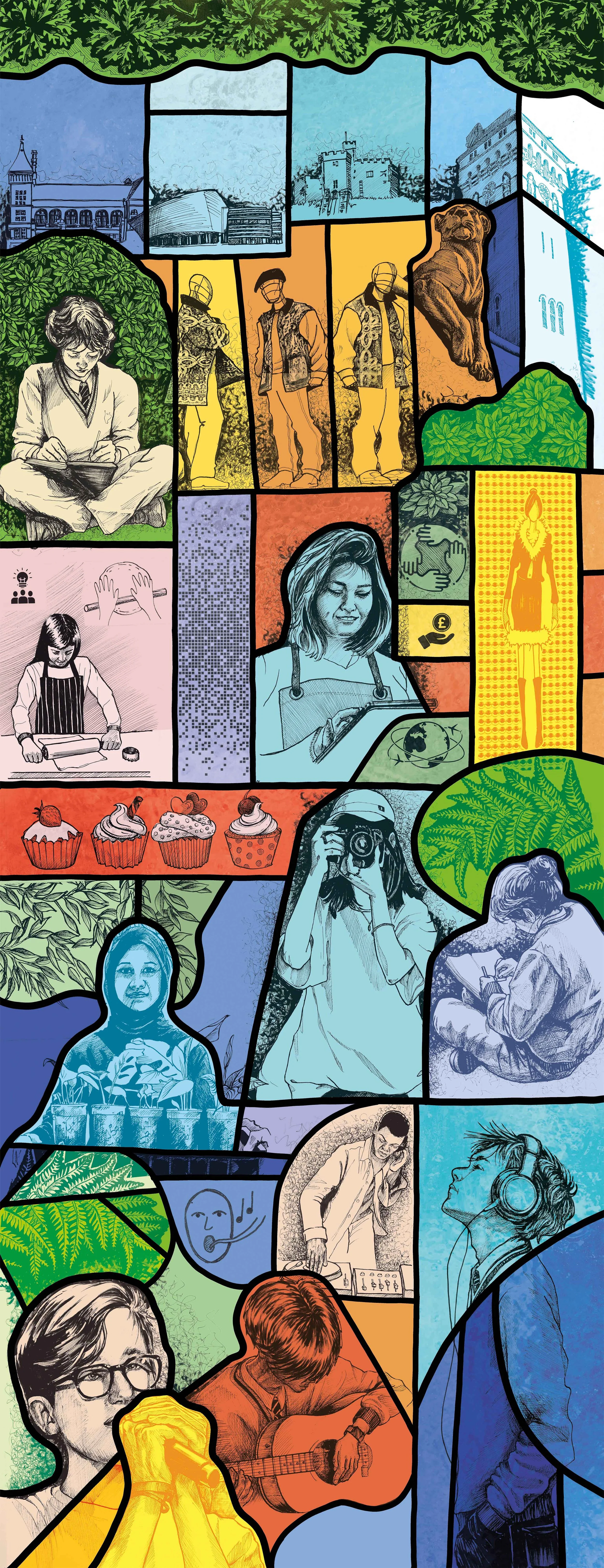 Stained glass school life panel 2