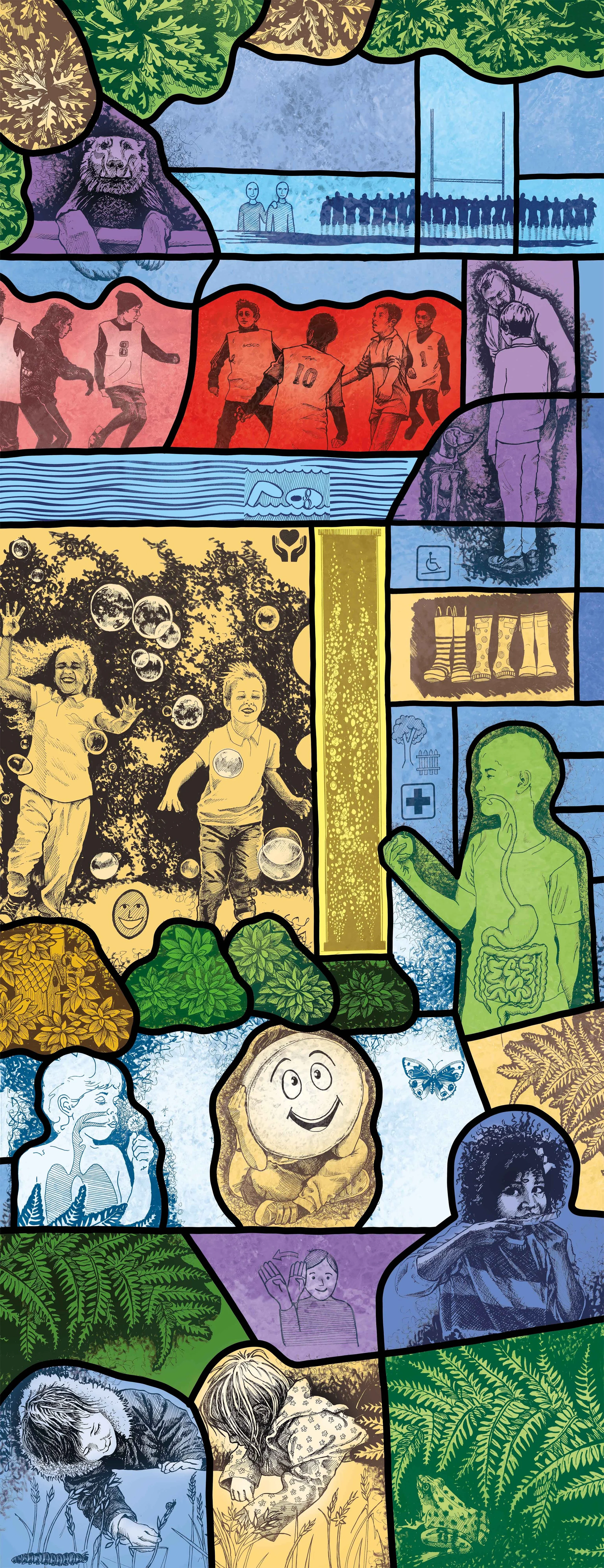 Stained glass school life panel 4