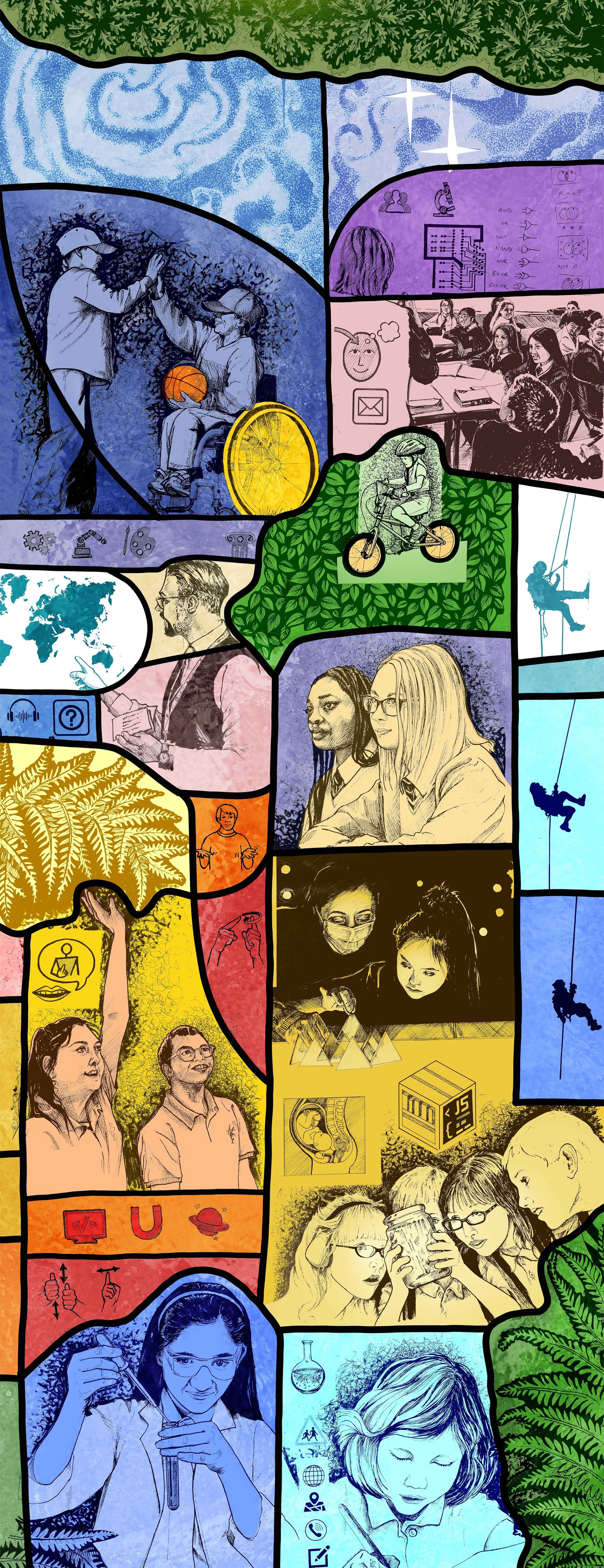 Stained glass school life panel 1