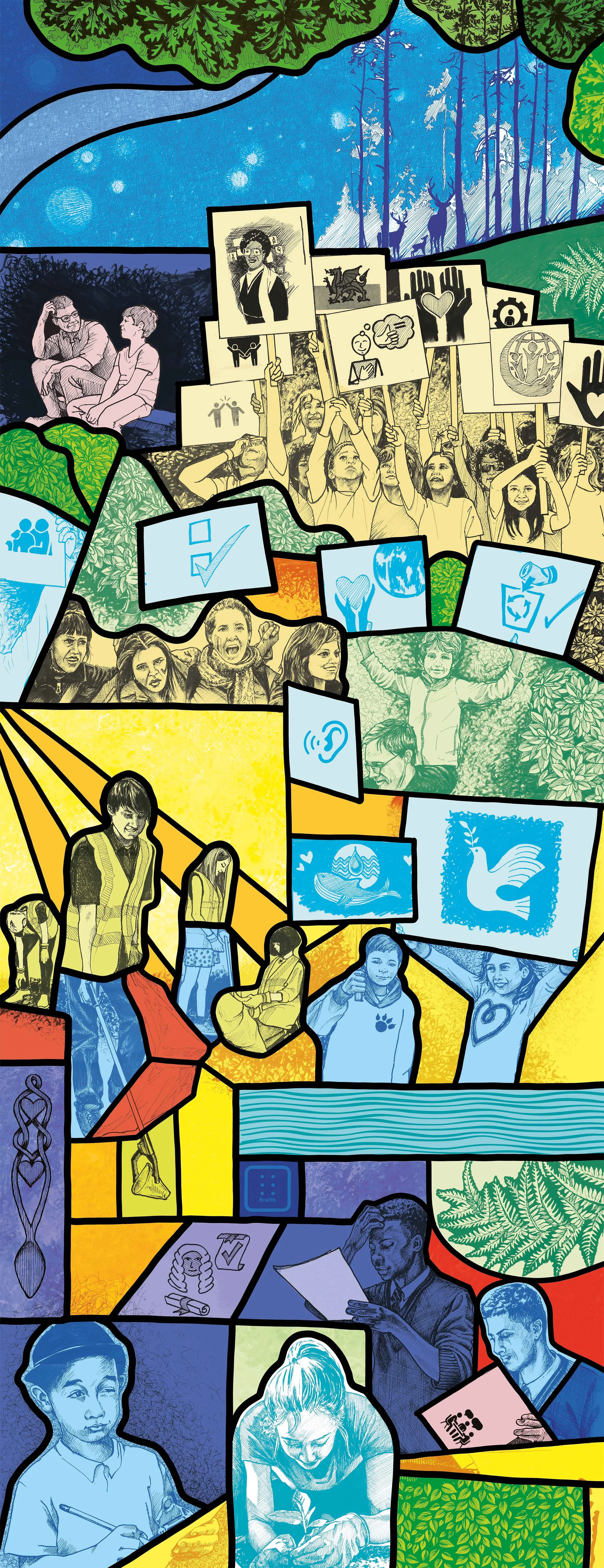 Stained glass school life panel 3