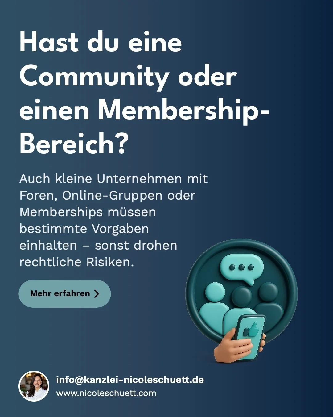 👥 Hast du eine Community, ein Forum oder einen Membership-Bereich?

Dann betrifft dich der Digital Services Act (DSA)!

Seit Februar 2024 gilt er auch f&uuml;r kleine Anbieter:innen &ndash; nicht nur f&uuml;r Facebook &amp; Co.
Das bedeutet:
✅ Klare