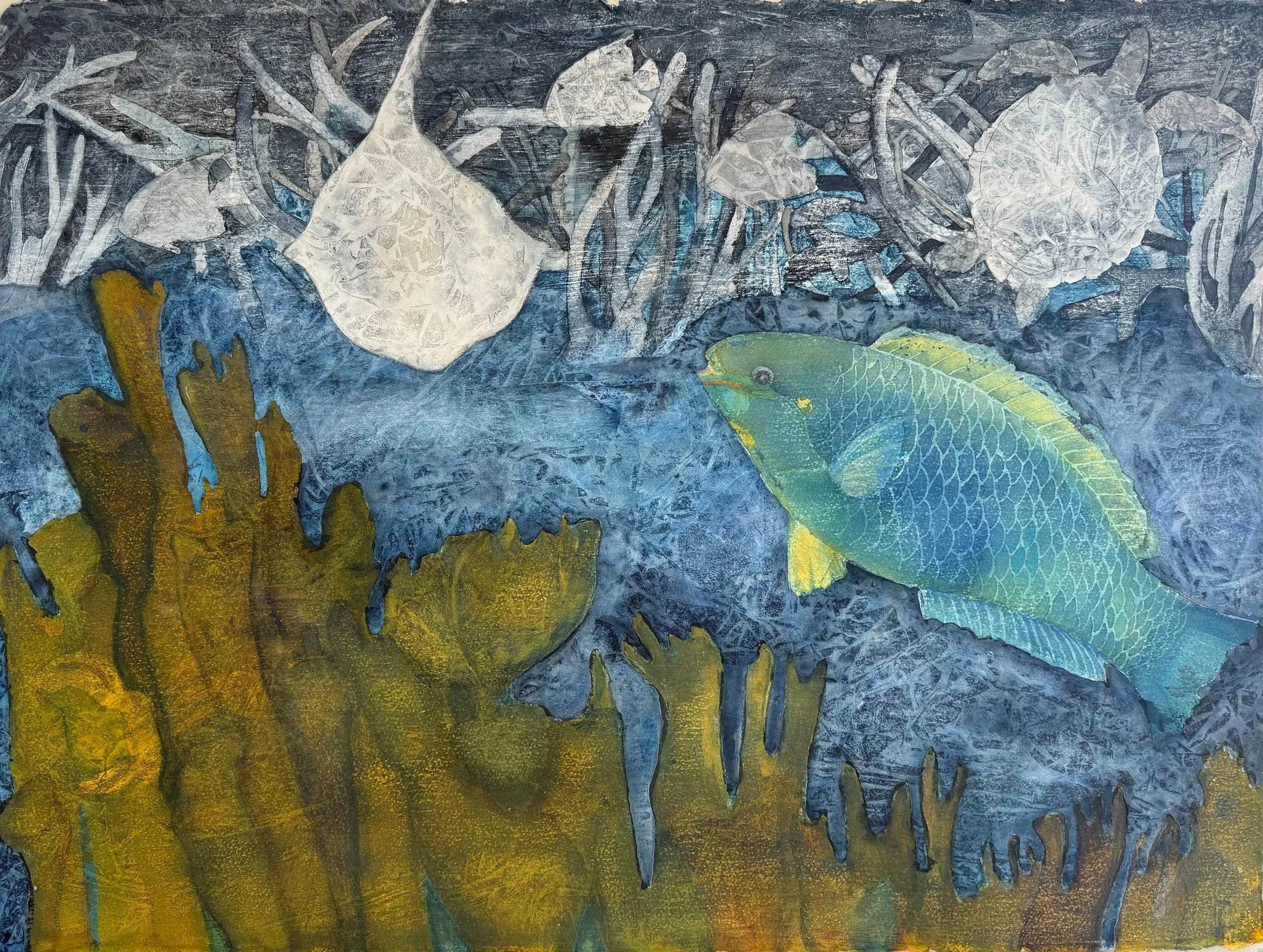 "Out of the Blue," 2025, Watercolor, 22" x30"