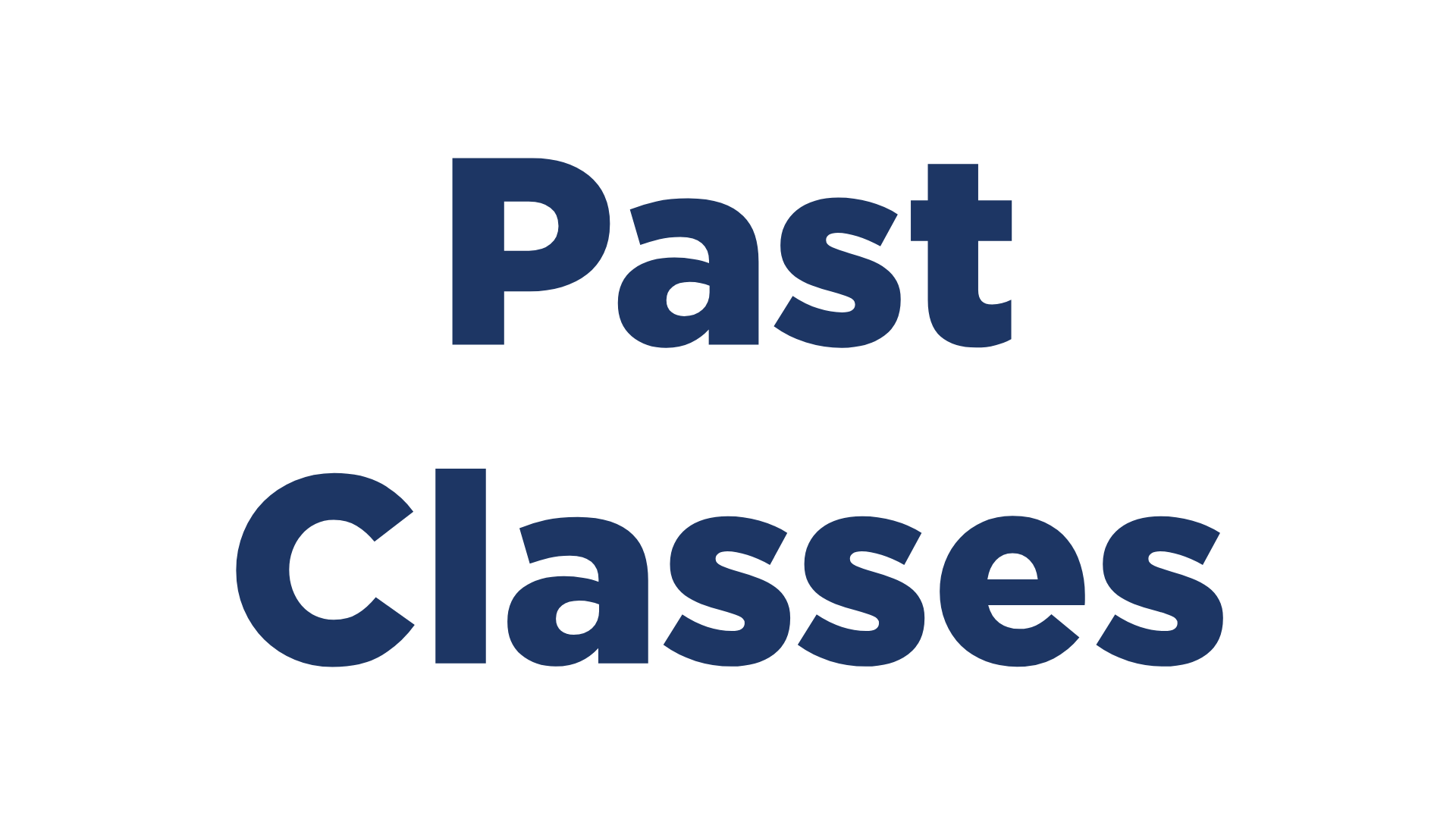 A circular icon with the word 'SCROLL' in blue and an orange downward arrow underneath. Next to the icon, text instructs to 'Scroll down for past classes' in bold dark blue letters.