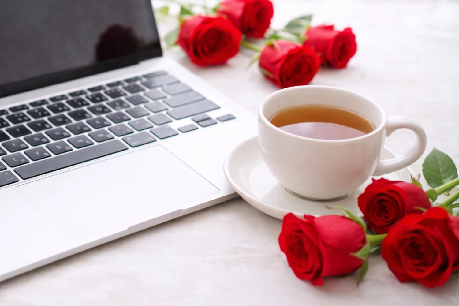 Red roses laptop writing courses