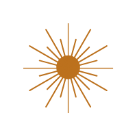Stylized sunburst design with a central circle and radiating lines