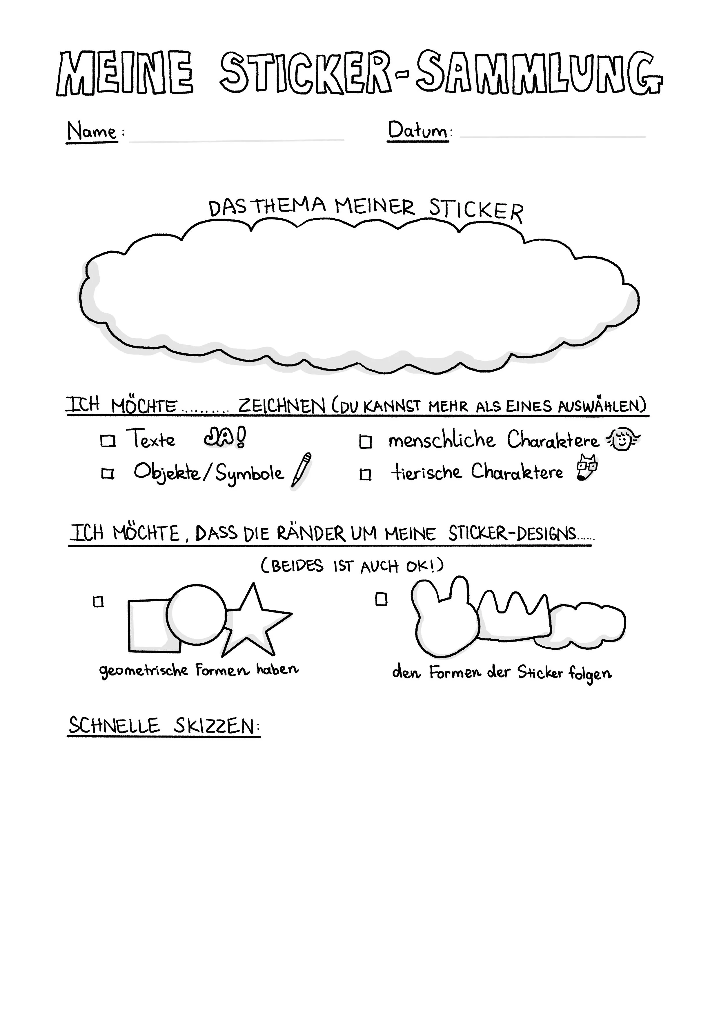 Worksheet for Sticker Making Workshop