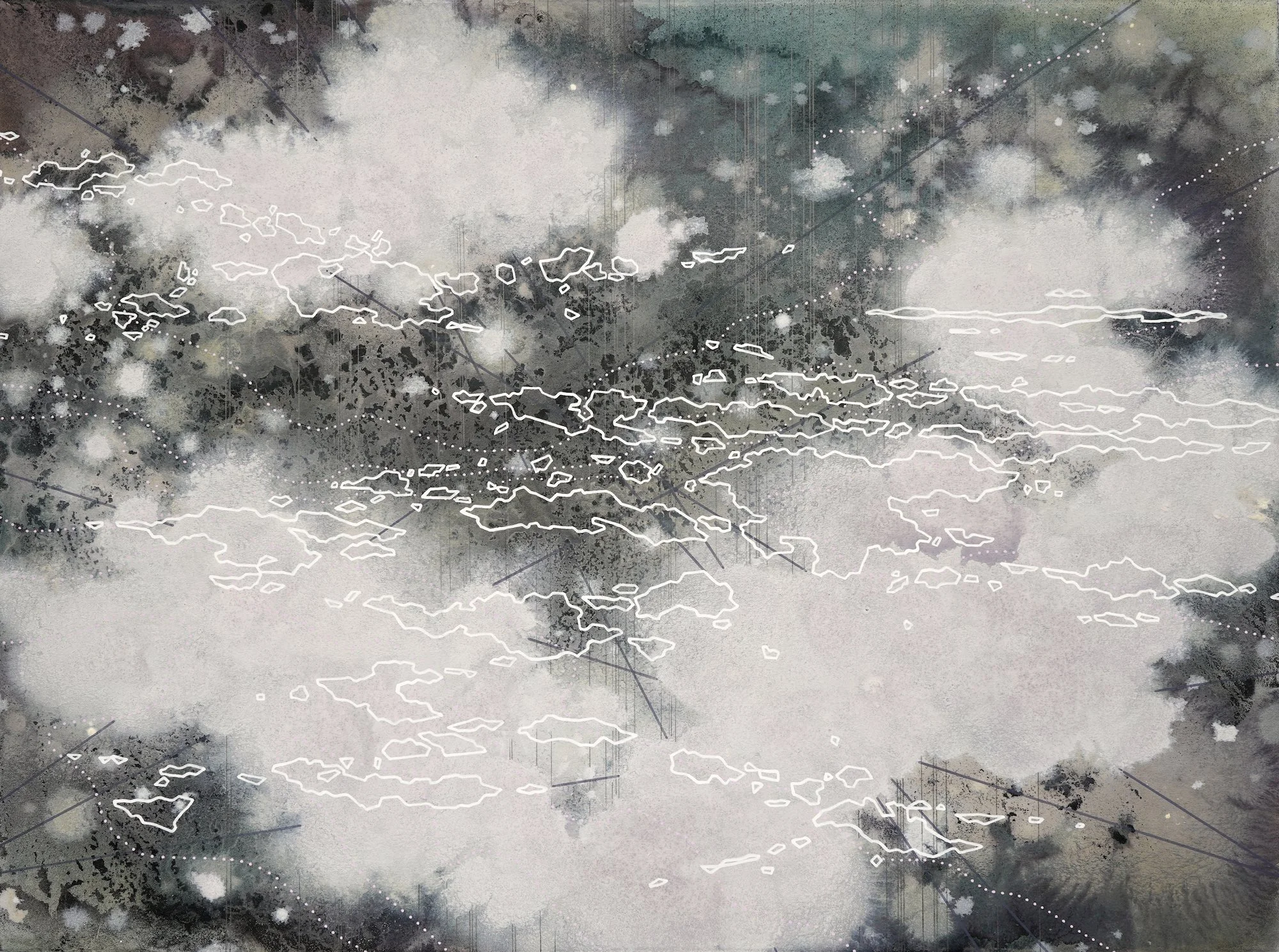 "Resonating Systems 30", 22x30 in, Acrylic ink on paper, 2026