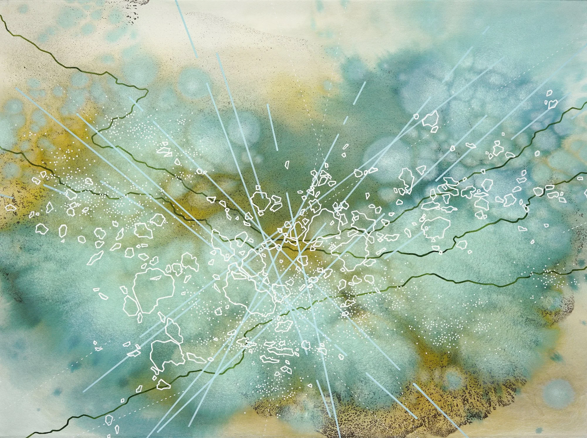 "Resonating Systems 29", 22x33, Acrylic ink on paper, 2026