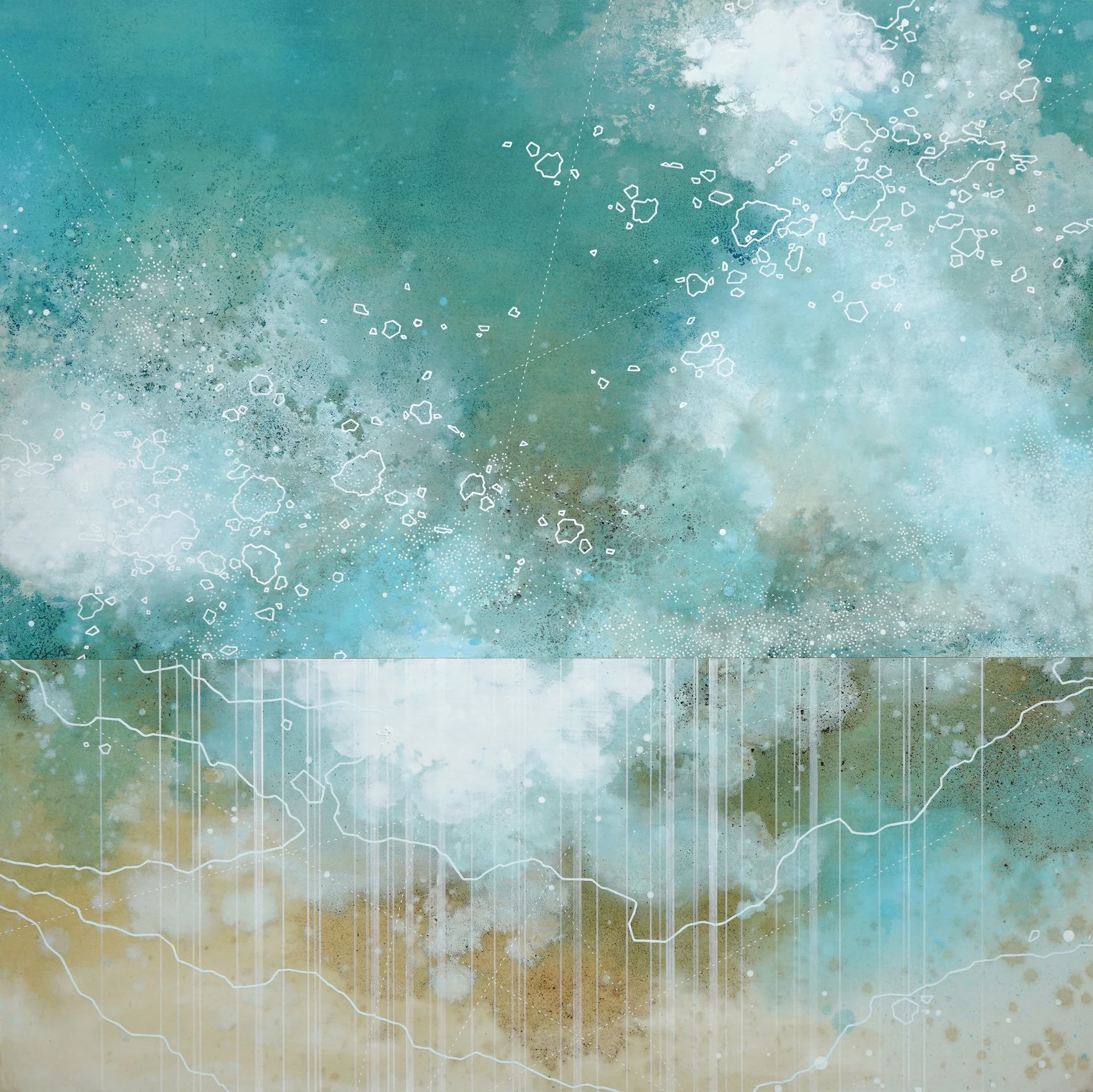 "Tidal Currents", 40x40 in, acrylic on panel, 2026