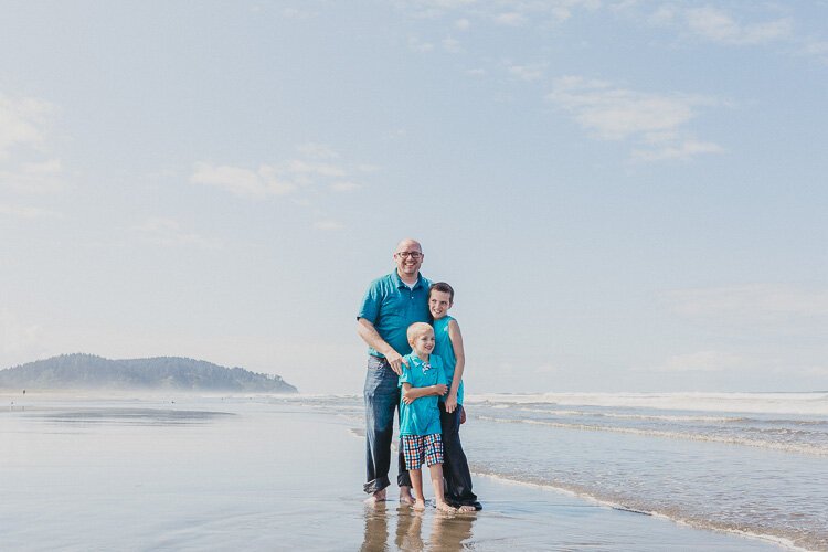 Father and Son Family Photo on Beach in Seaside, Washington