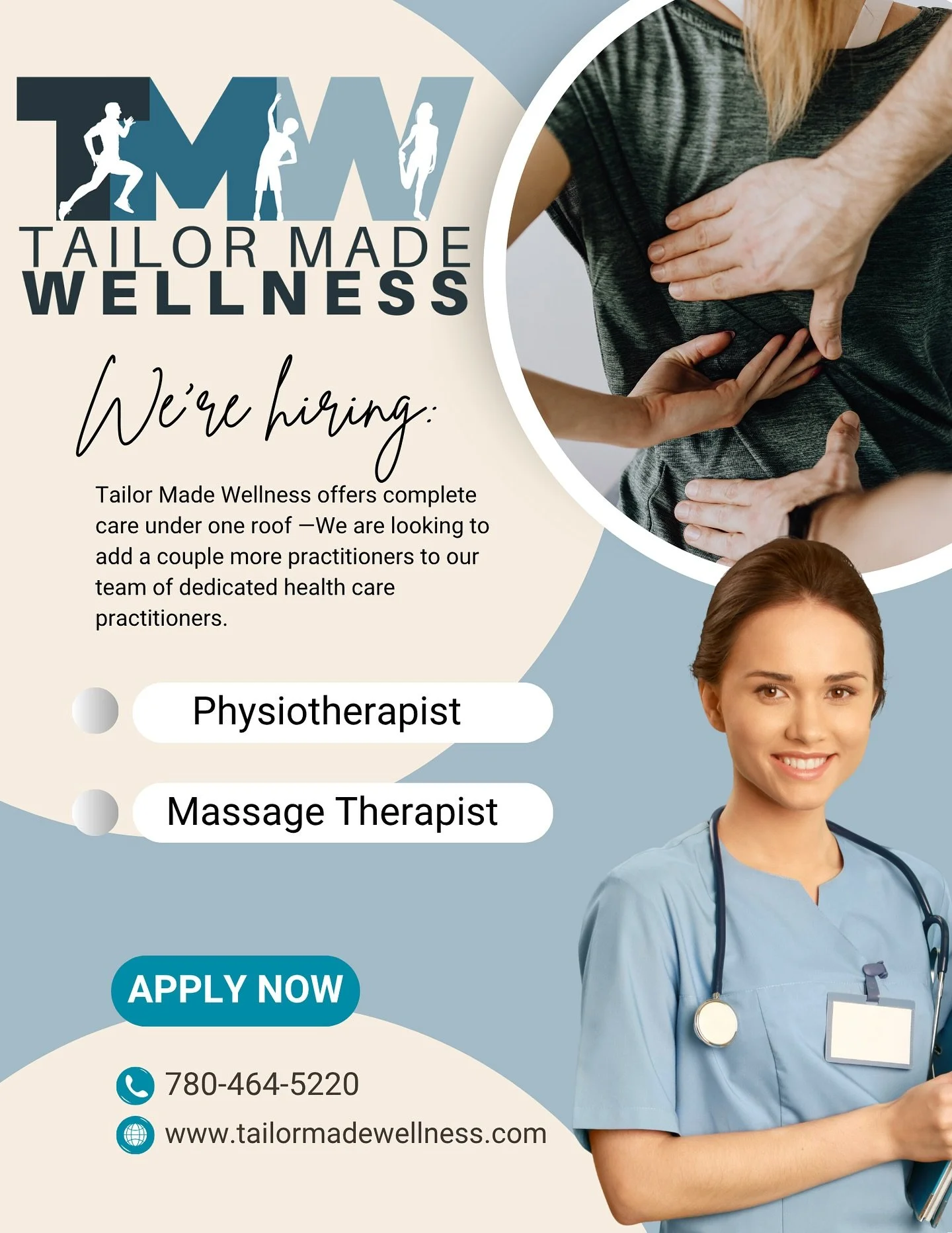 🌟 We&rsquo;re Hiring! Join the Tailor Made Wellness Team 🌟

We&rsquo;re looking to add a few amazing practitioners to our growing clinic in Sherwood Park!

🩺 Physiotherapist &ndash; Ideally with experience in IMS or Dry Needling (Part-time or Full
