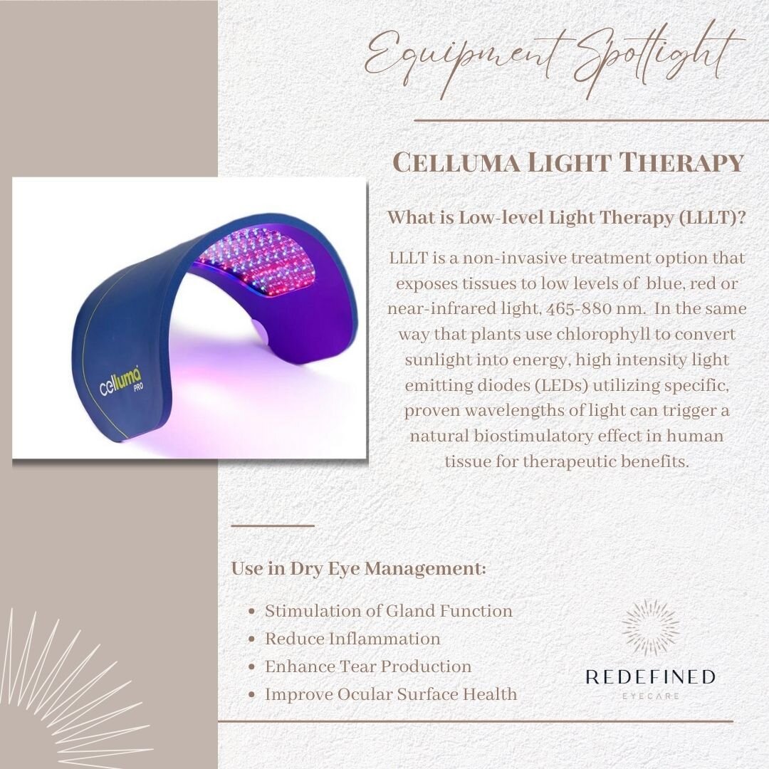 Discover the Power of Low Level Light Therapy for Dry Eye Relief! 🌟

Struggling with dry, irritated eyes? We've got a game-changer for you: Low Level Light Therapy (LLLT) could be the solution you've been searching for! 💡💧

LLLT, also known as pho
