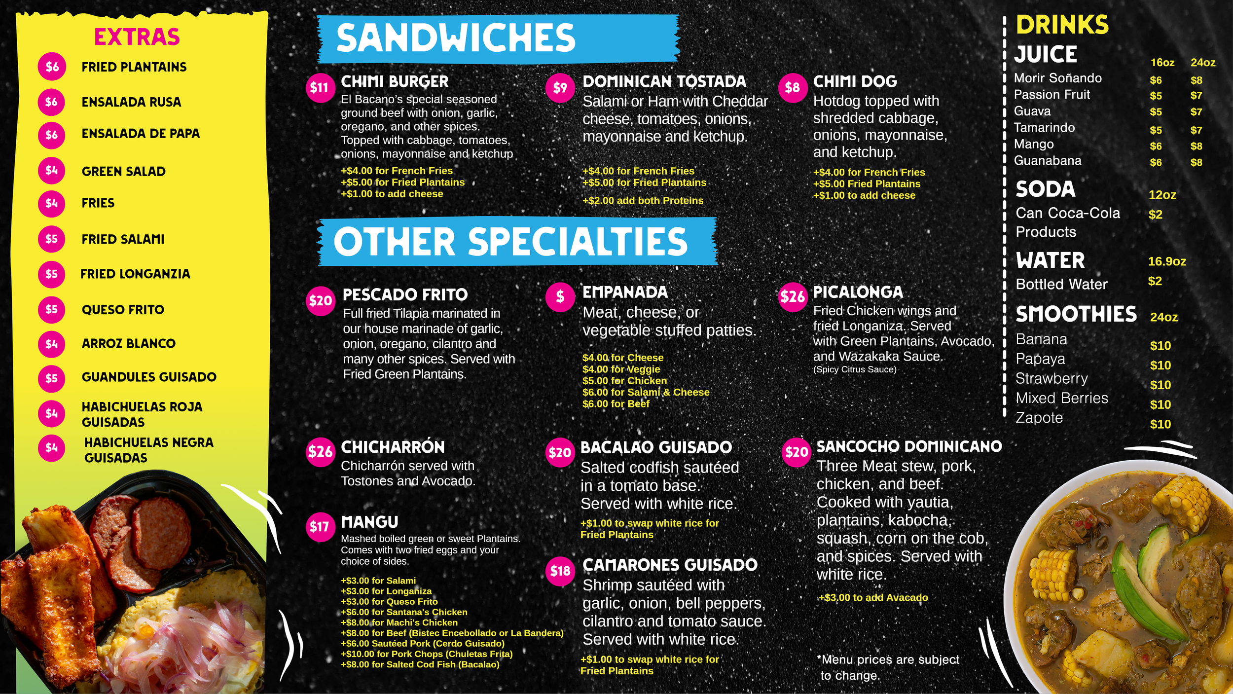 El Bacano in store on screen Menu 