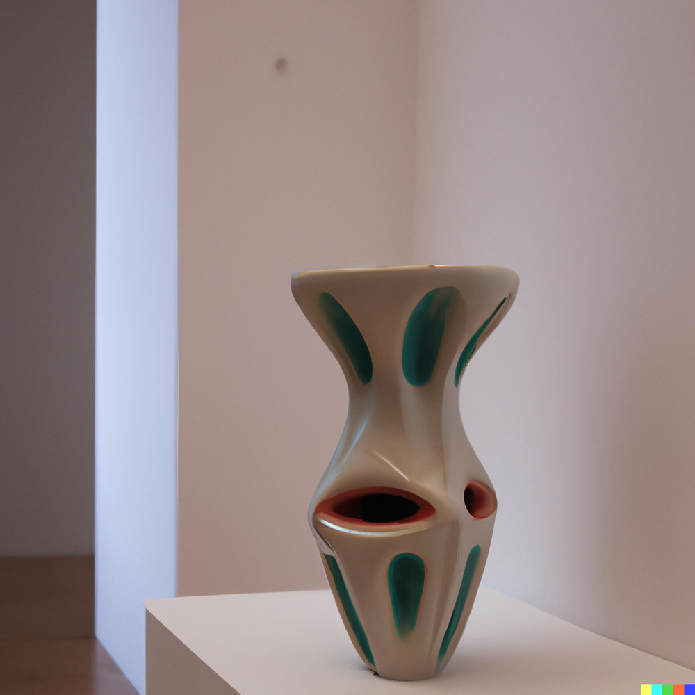 DALL·E 2022-07-14 22.07.35 - A photo of a ceramic vase made by a superintelligent space alien displayed in a gallery with white walls..png