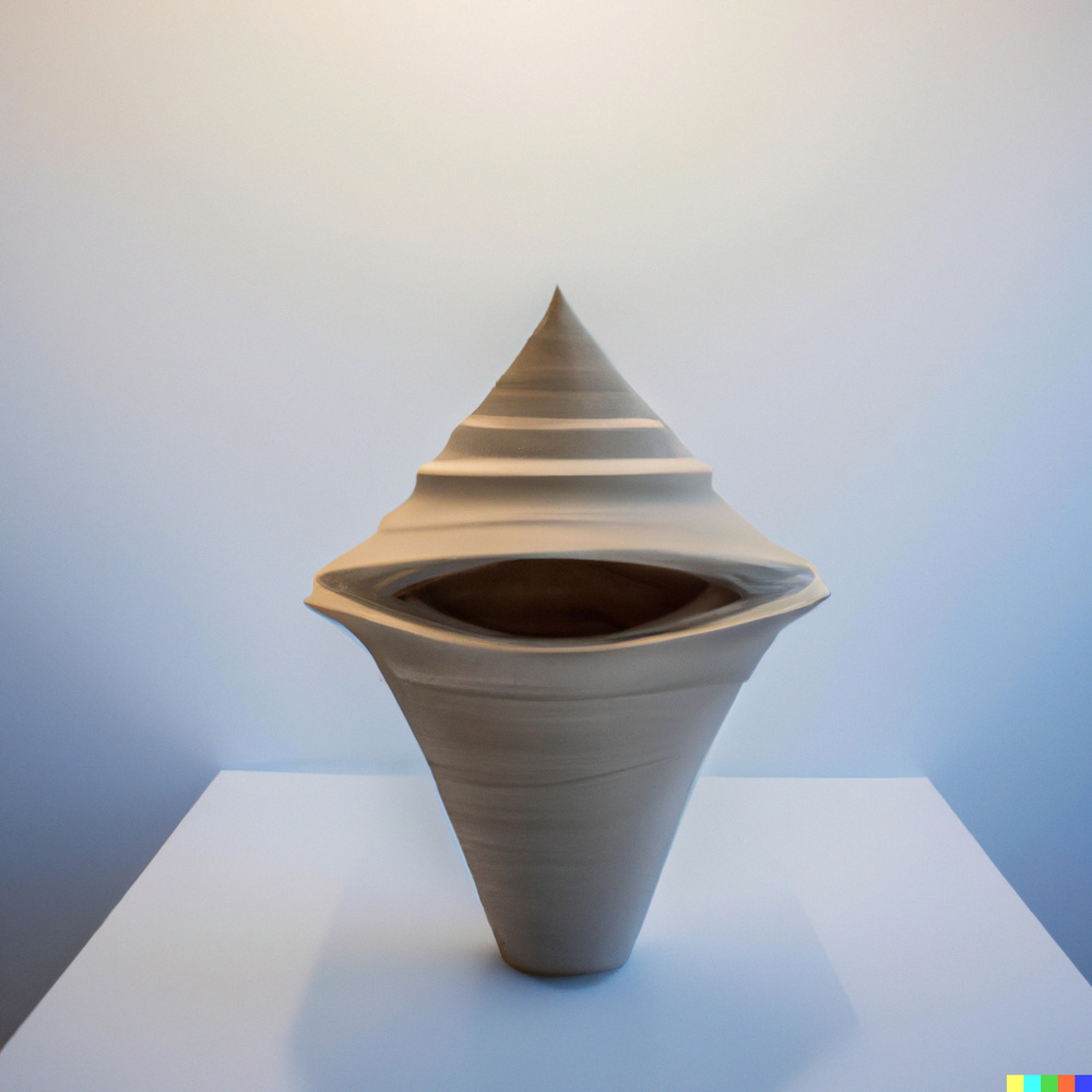 DALL·E 2022-07-14 22.37.43 - A photo of a ceramic vase made by space aliens from an advanced civilization displayed in a gallery with white walls..png