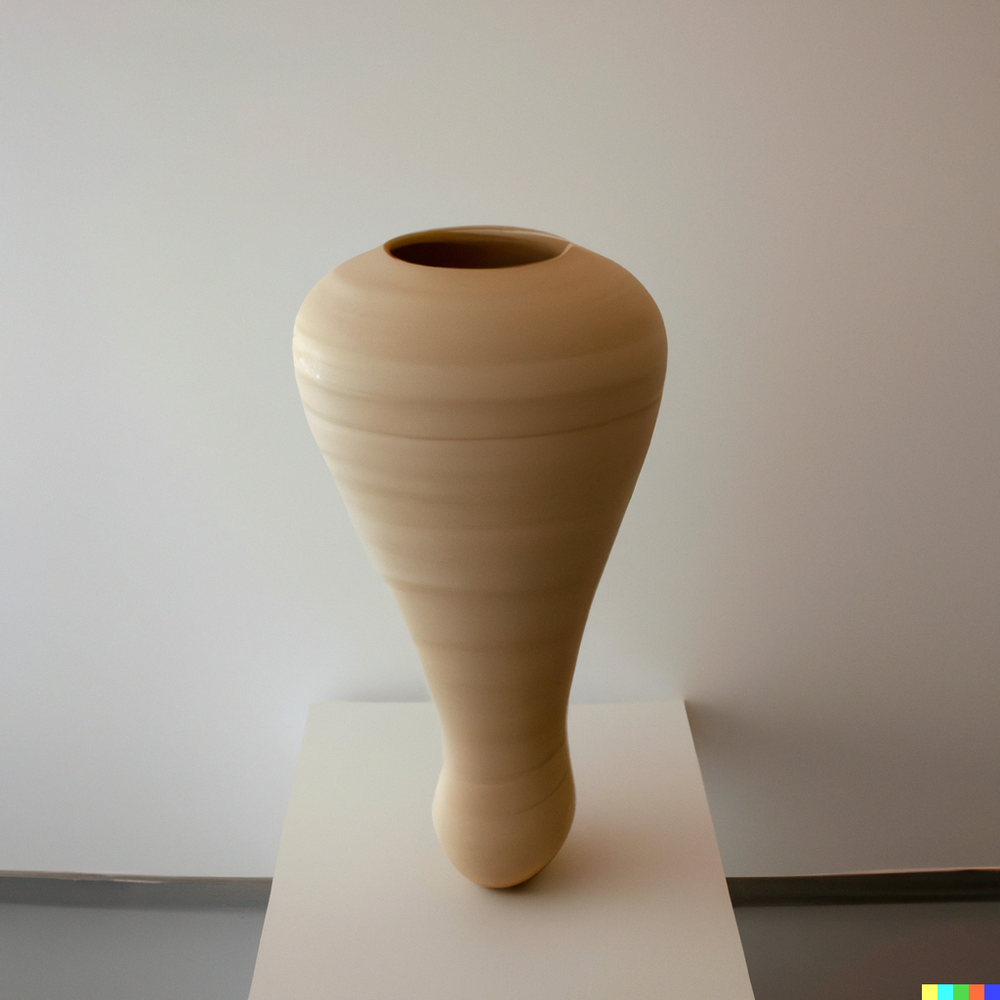 DALL·E 2022-07-14 22.40.17 - A photo of a ceramic vase made by space aliens from an advanced civilization displayed in a gallery with white walls..png