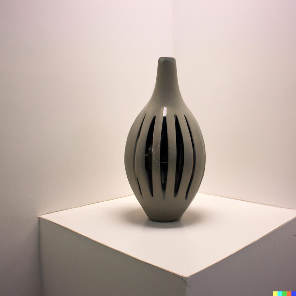 DALL·E 2022-07-14 22.40.47 - A photo of a ceramic vase made by space aliens from an advanced civilization displayed in a gallery with white walls..png