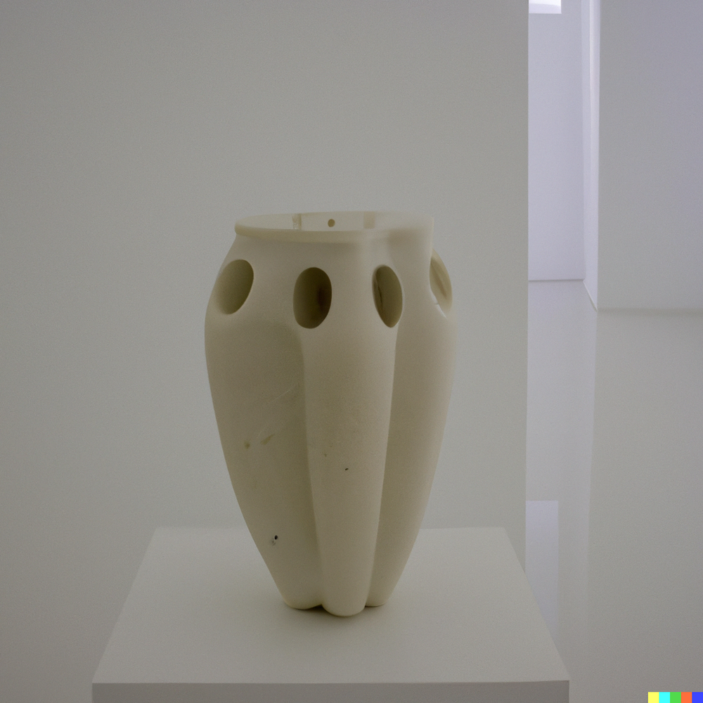 DALL·E 2022-07-14 22.44.23 - A photo of a ceramic vase made by space aliens from an advanced civilization displayed in a gallery with white walls..png