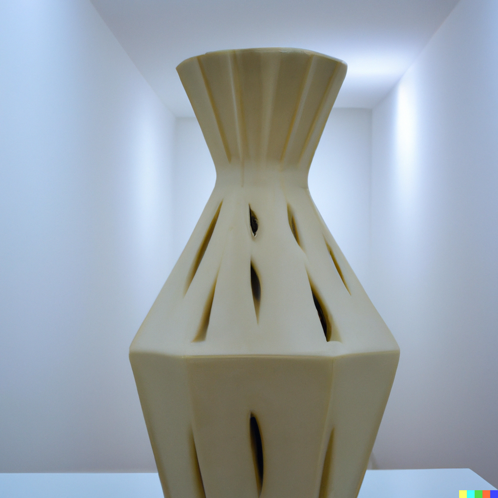 DALL·E 2022-07-14 22.53.24 - A photo of a ceramic vase made by space aliens from an advanced civilization displayed in a gallery with white walls..png