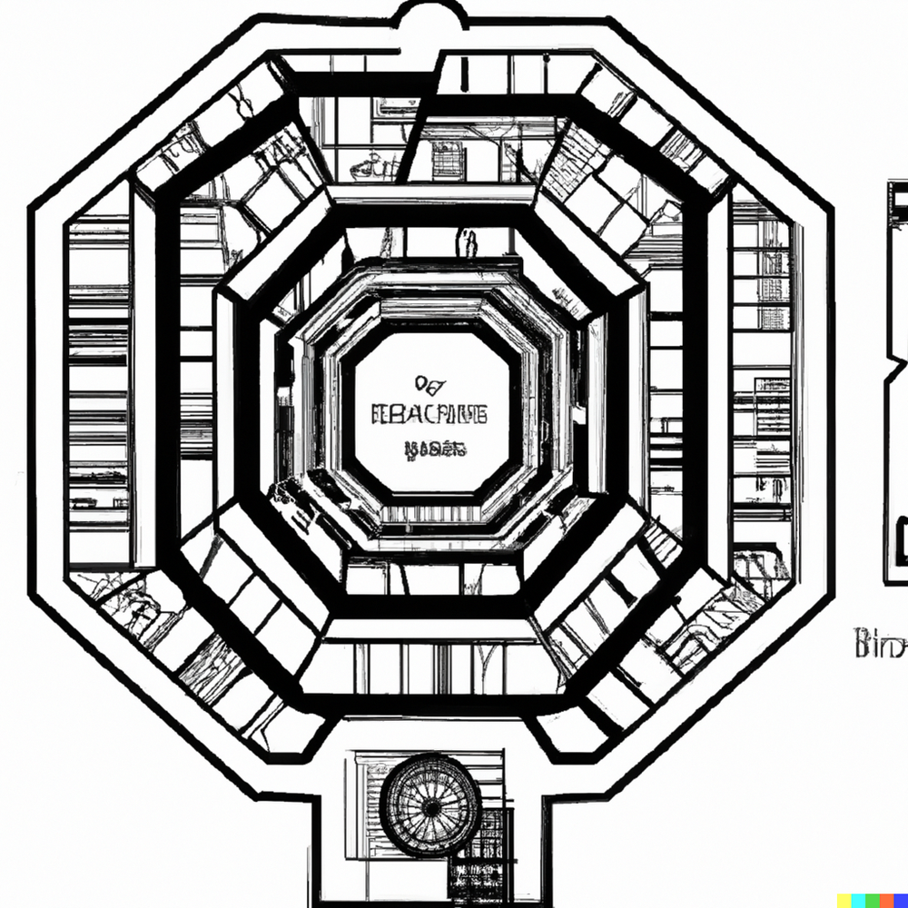 DALL·E 2022-07-15 23.29.29 - Architectural plan of Borges' Library of Babel, an infinite fractal composed of hexagonal rooms with walls of bookshelves, where each room is the cent.png