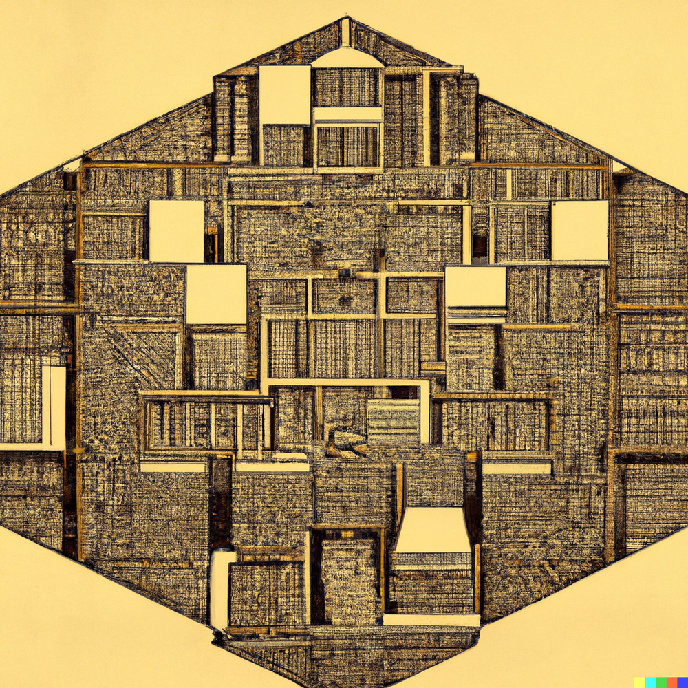 DALL·E 2022-07-15 23.29.32 - Architectural plan of Borges' Library of Babel, an infinite fractal composed of hexagonal rooms with walls of bookshelves, where each room is the cent.png