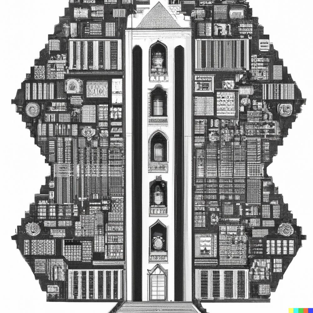 DALL·E 2022-07-15 23.30.47 - Architectural plan of Borges' Library of Babel, an infinite fractal without a center composed of hexagon rooms with bookshelves..png