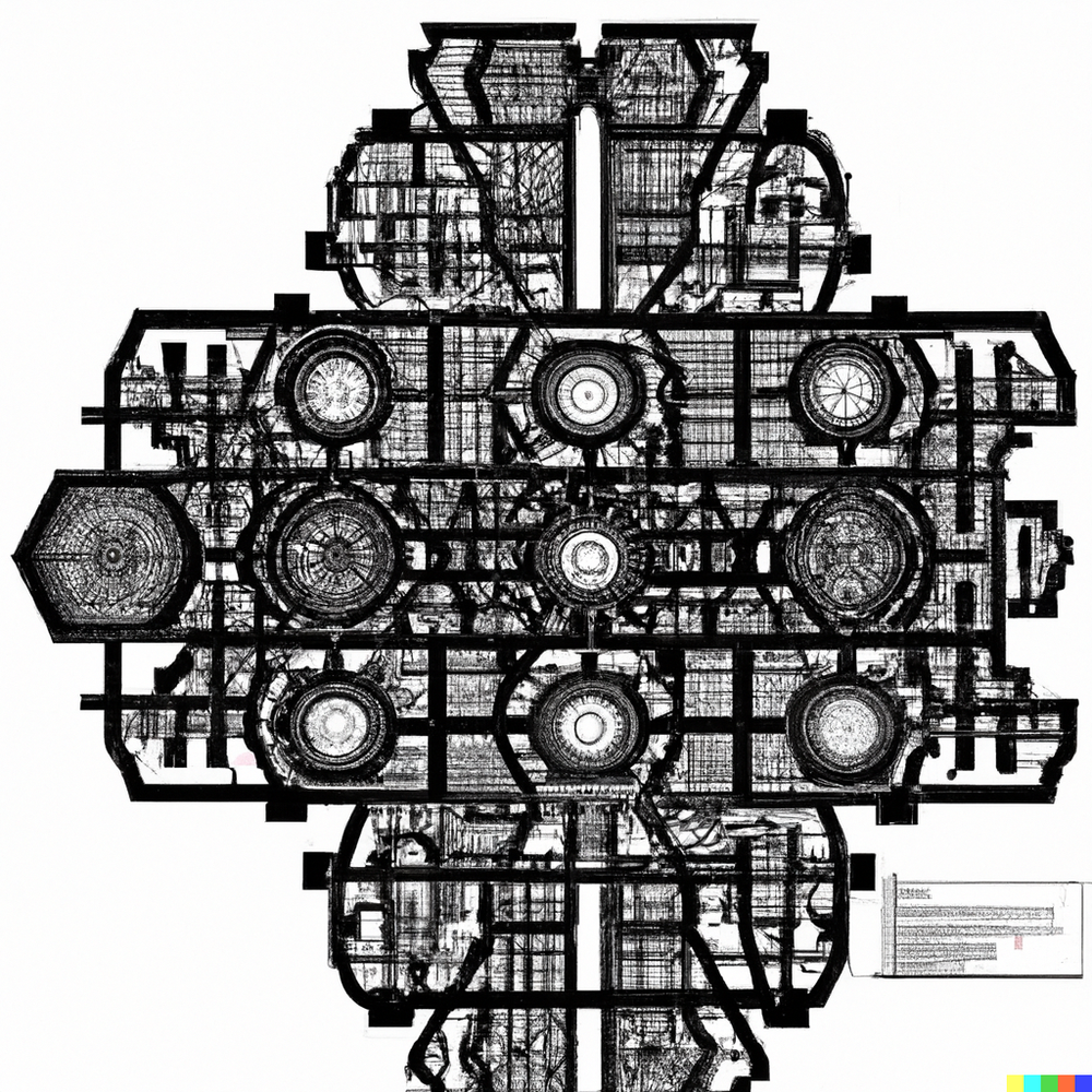 DALL·E 2022-07-15 23.30.51 - Architectural plan of Borges' Library of Babel, an infinite fractal without a center composed of hexagon rooms with bookshelves..png