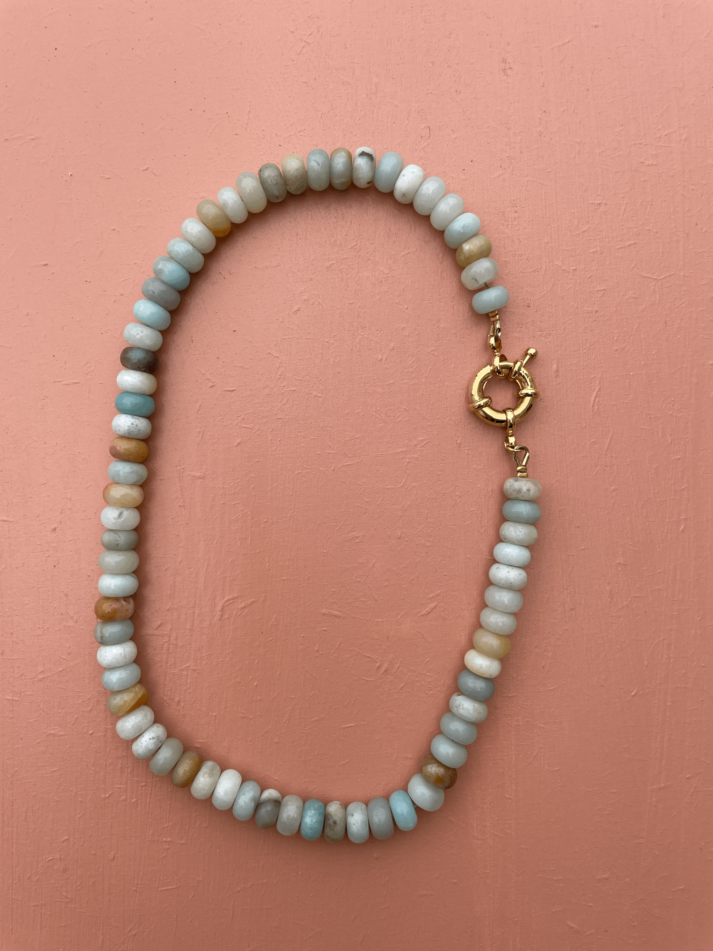 Collier ras de cou en amazonite mixée 5x8 mm avec fermoir bouée