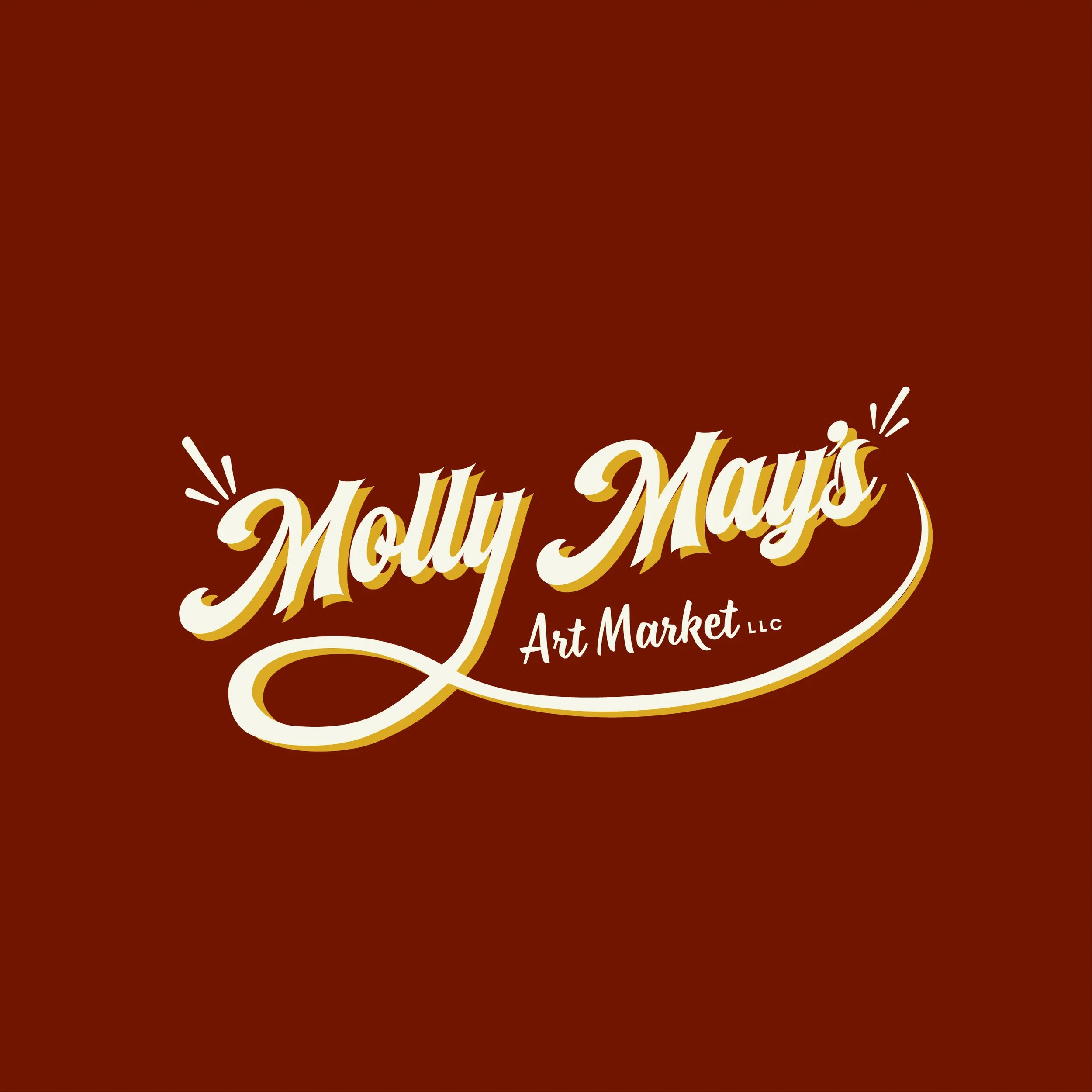 Logo of Molly May's Art Market LLC with stylized text on a brown background