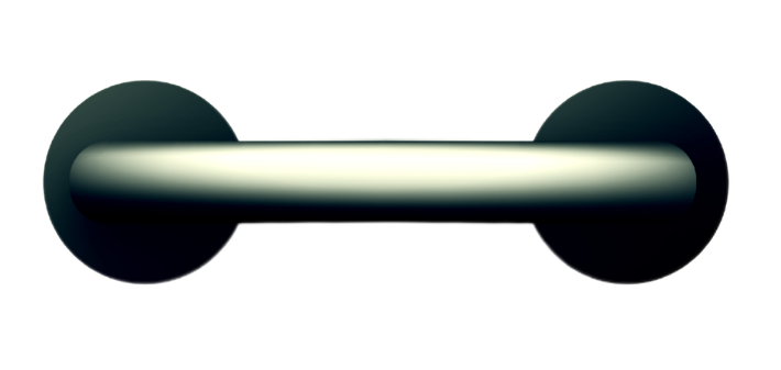 Black dumbbell with round weights at each end and a straight handle in the middle.