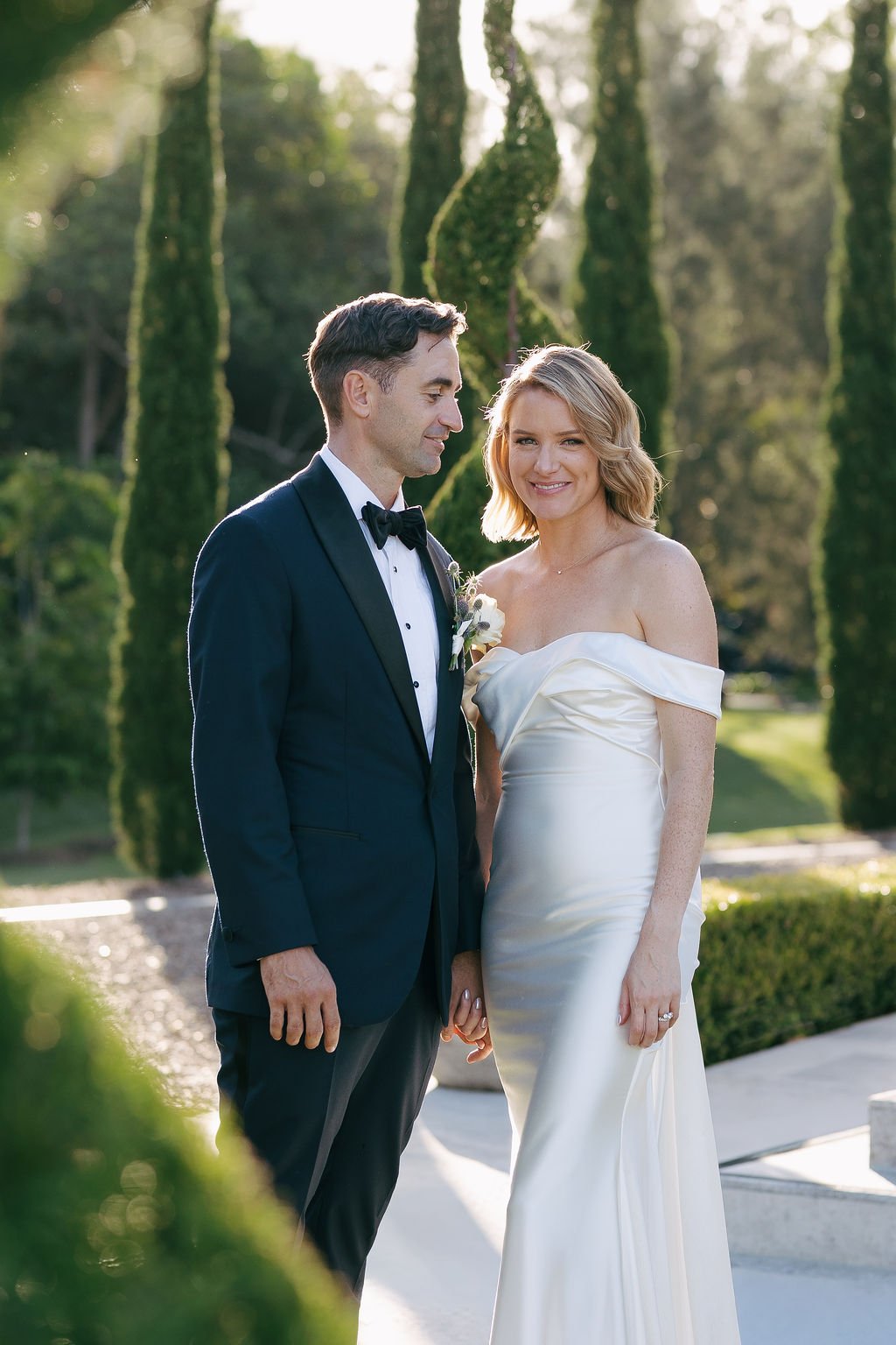 Bride and groom portrait in the gardens at The Valley Estate