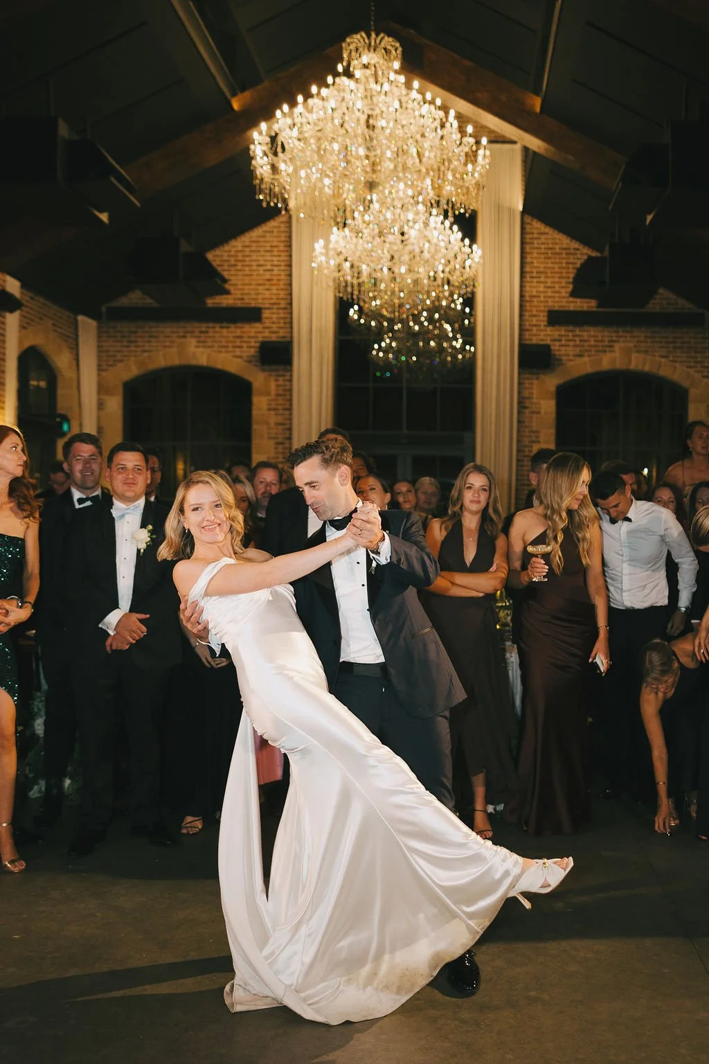 Close-up of the bride and groom during their first dance