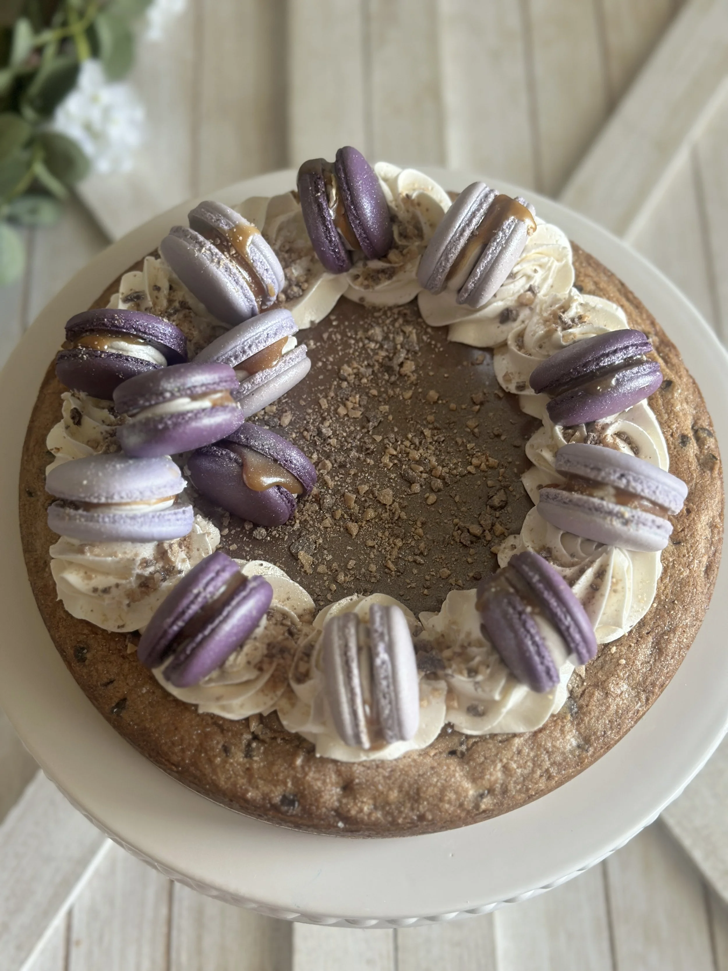 Salted Caramel Chocolate Chip With Vanilla Buttercream, Salted Caramel Macarons + Toffee