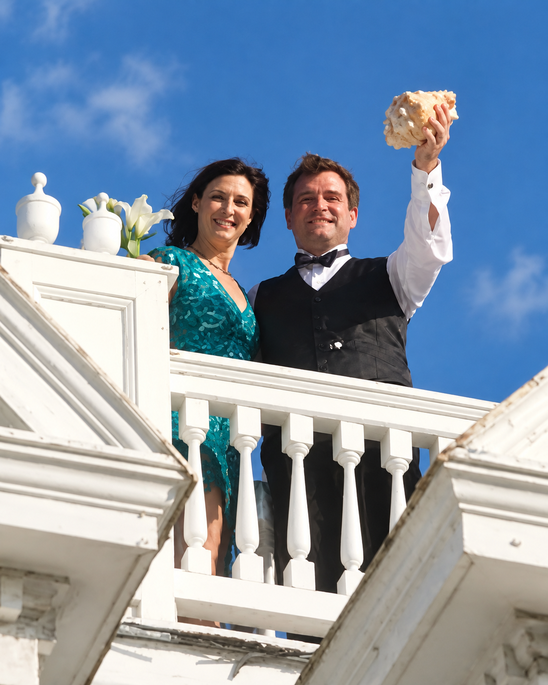 David and Heather-May Sloan on the widow’s walk at the Curry Mansion in Key West