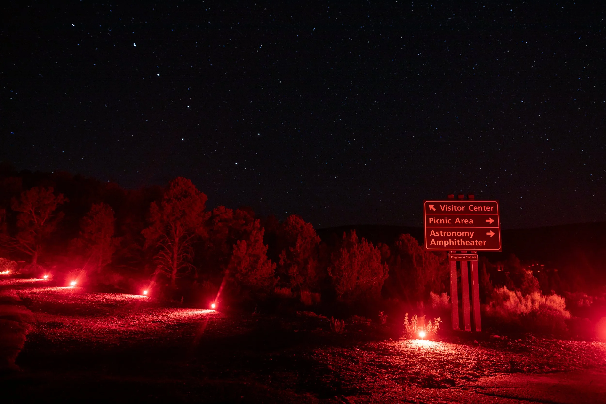 Red trail illumination in Great Basin National Park